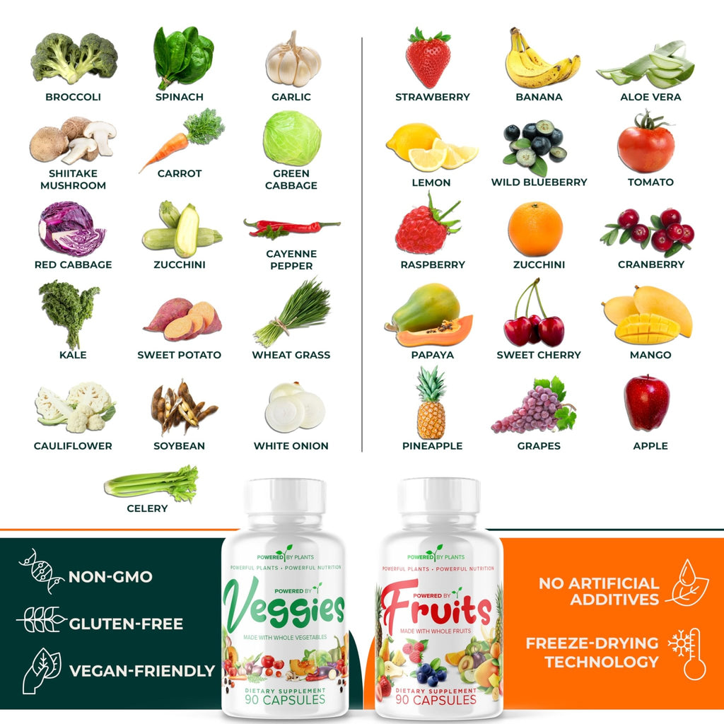 Daily Fruits and Veggies Supplement - 180 Capsules for 30 Days, Non GMO & Gluten Free Superfood with Natural Vitamins - Powered by Plants, 2-Pack - TrustMedUSA