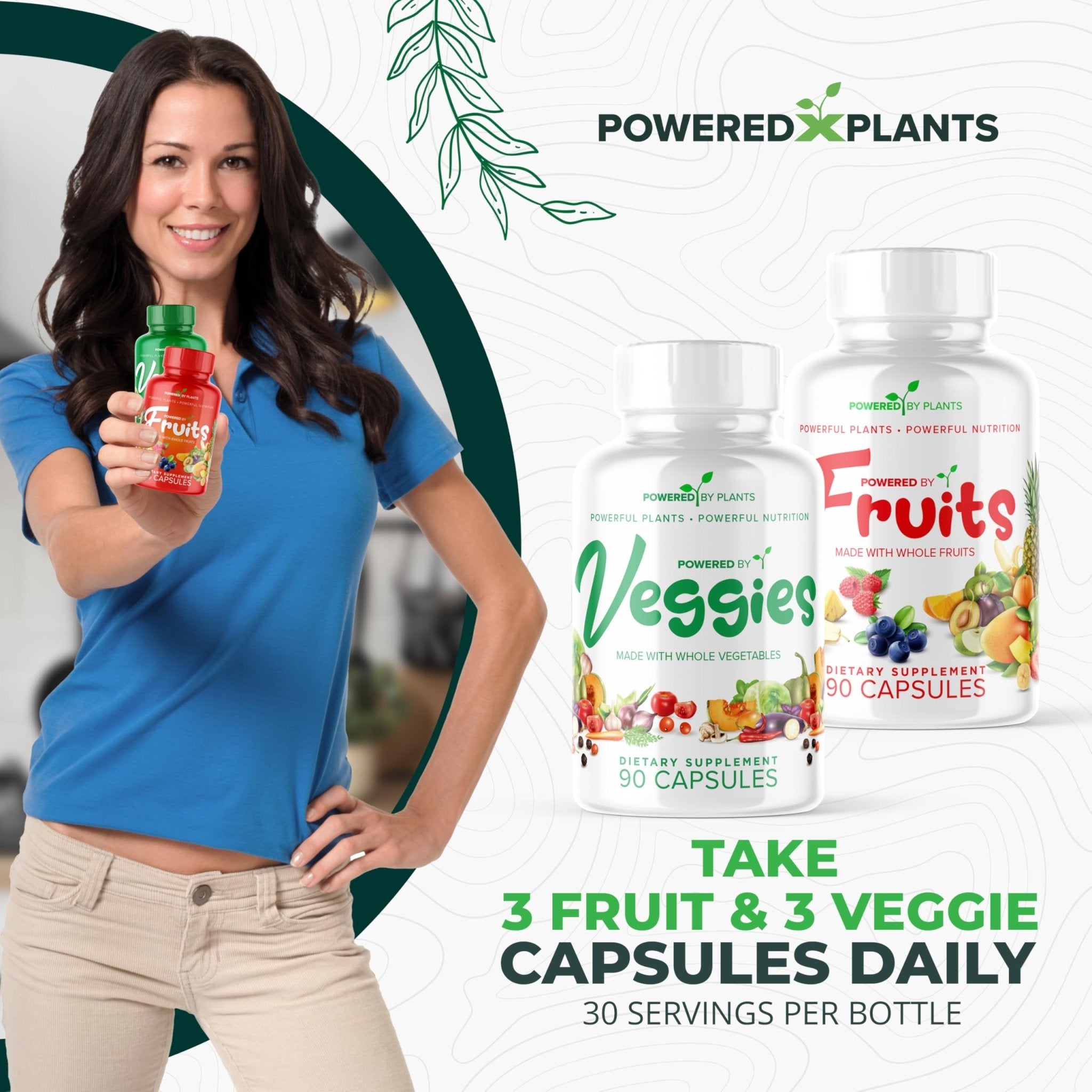 Daily Fruits and Veggies Supplement - 180 Capsules for 30 Days, Non GMO & Gluten Free Superfood with Natural Vitamins - Powered by Plants, 2-Pack - TrustMedUSA