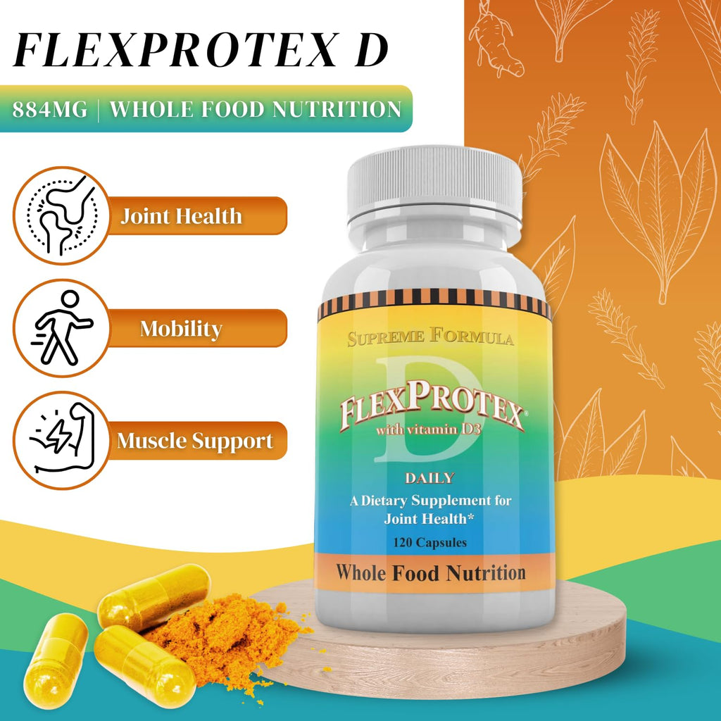 Daily Health, Flexprotex D 884mg Joint Muscle Support 120 Capsules Natural Herbal Turmeric Chondroitin Glucosamine Yucca Boswellia Hyaluronic Acid Ashwagandha D3 Magnesium (1 Month Supply) - TrustMedUSA