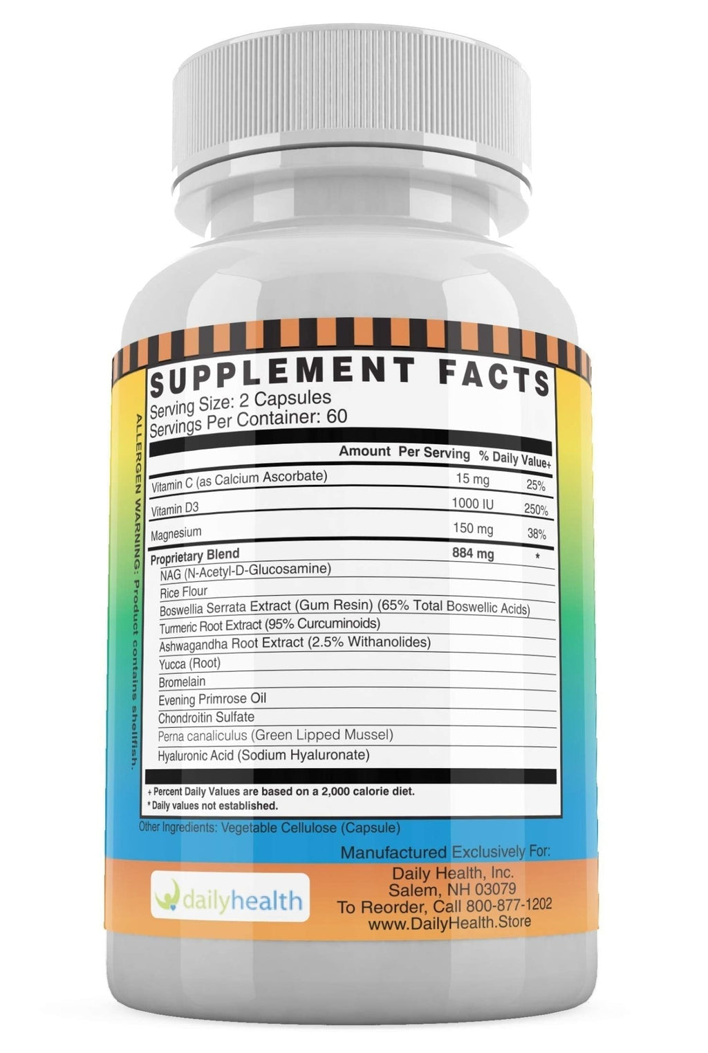 Daily Health, Flexprotex D 884mg Joint Muscle Support 120 Capsules Natural Herbal Turmeric Chondroitin Glucosamine Yucca Boswellia Hyaluronic Acid Ashwagandha D3 Magnesium (1 Month Supply) - TrustMedUSA