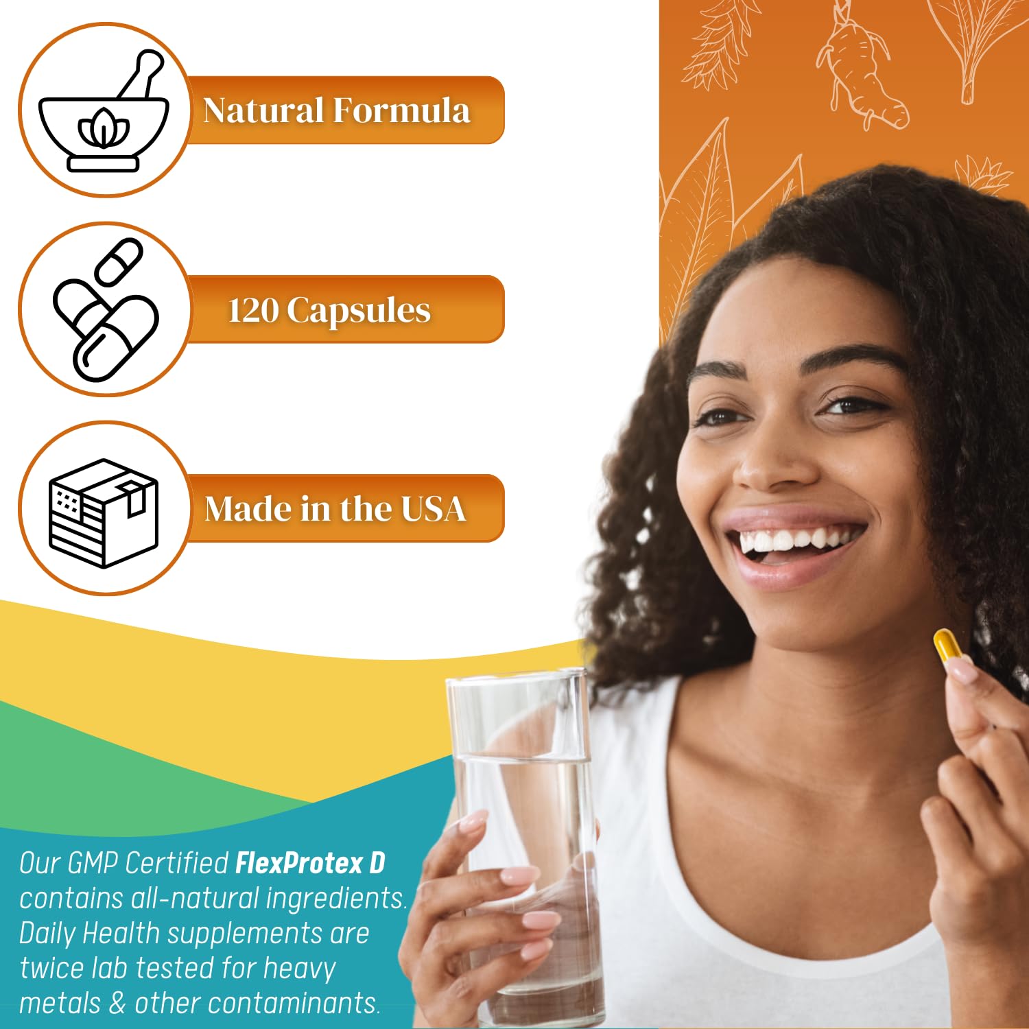 Daily Health, Flexprotex D 884mg Joint Muscle Support 120 Capsules Natural Herbal Turmeric Chondroitin Glucosamine Yucca Boswellia Hyaluronic Acid Ashwagandha D3 Magnesium (1 Month Supply) - TrustMedUSA