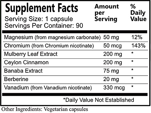 Daily Maunfacturing Carbo-Care™ (Magnesium, Chromium, Mulberry Leaf Extract, Ceylon Cinnamon, Banaba Extract, Berberine, Vanadium) 90 Vegetarian Capsules - TrustMedUSA