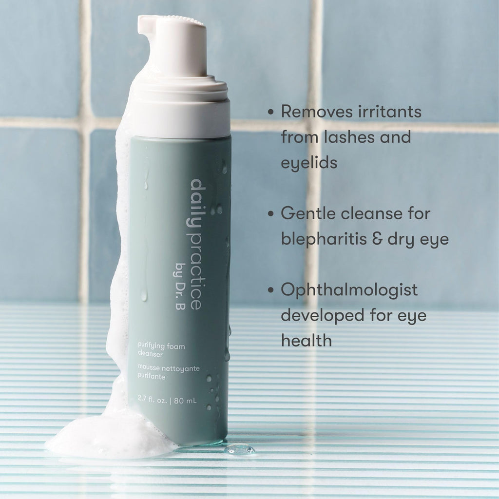 Daily Practice Dr. B Purifying Foam Cleanser - Gentle Eyelid Cleanser & Eyelash Wash for Sensitive & Dry Eyes, Blepharitis Treatment - Ophthalmologist-Created, Paraben/Phthalate/SLS-Free - 2.7 fl oz - Maple Wellness Supplements