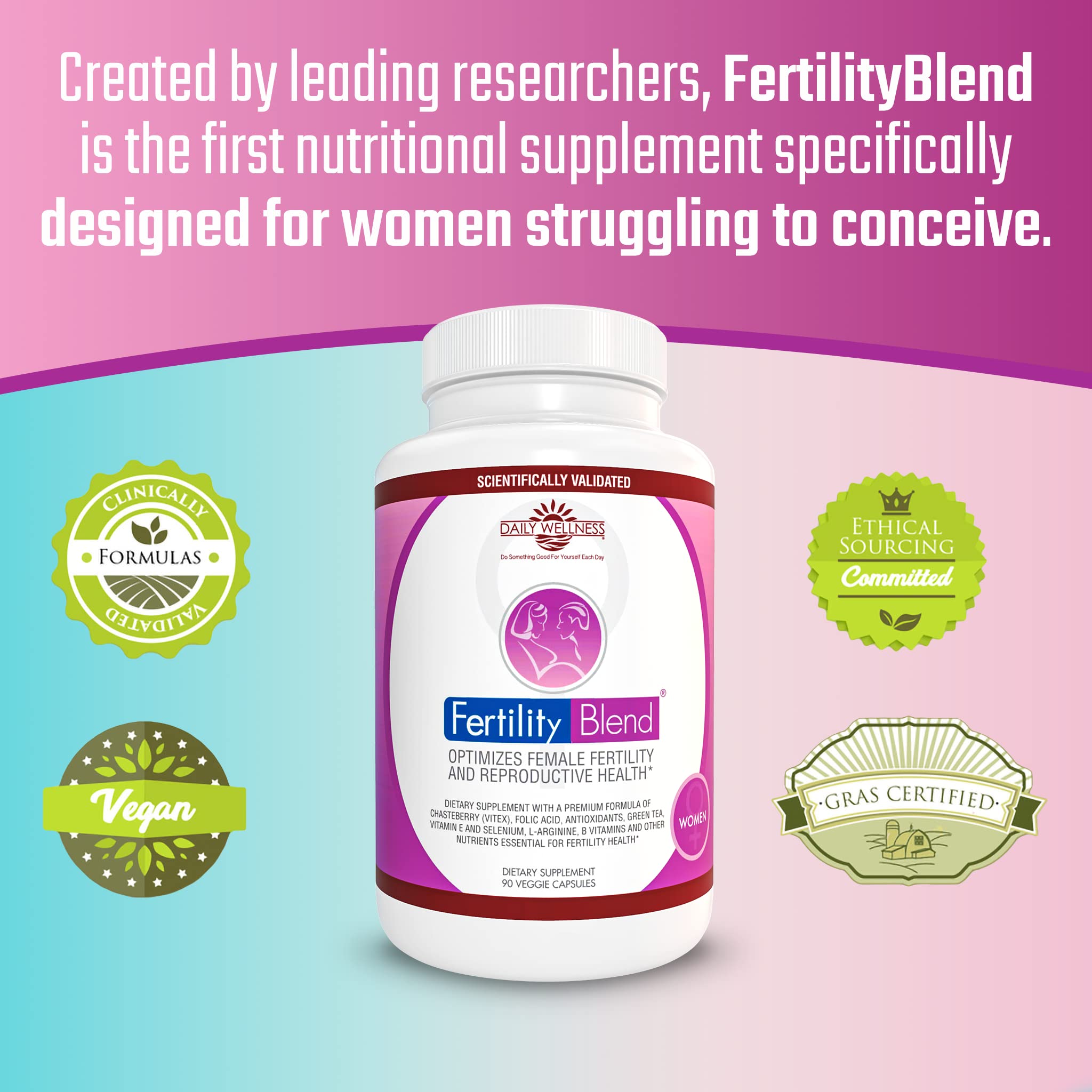 Daily Wellness Fertility Blend for Women - Fertility Supplements for Women, Conception Fertility Prenatal Vitamins, Trying to Conceive Progesterone Supplements, Cycle Support Conception Pills - 1 Pack - TrustMedUSA
