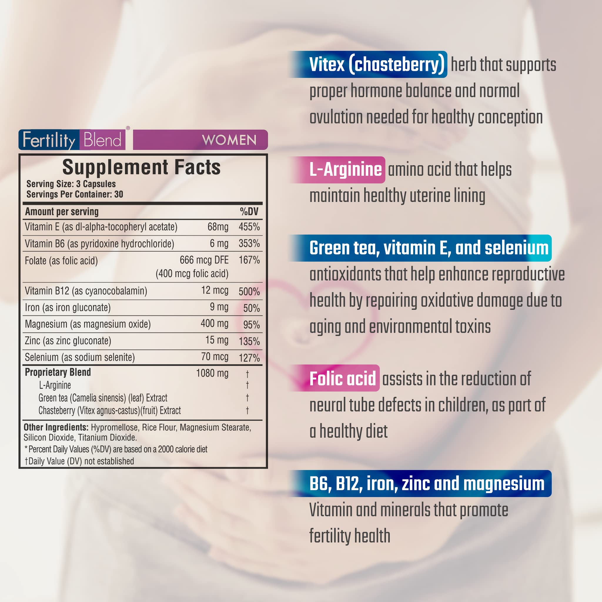 Daily Wellness Fertility Blend for Women - Fertility Supplements for Women, Conception Fertility Prenatal Vitamins, Trying to Conceive Progesterone Supplements, Cycle Support Conception Pills - 1 Pack - TrustMedUSA