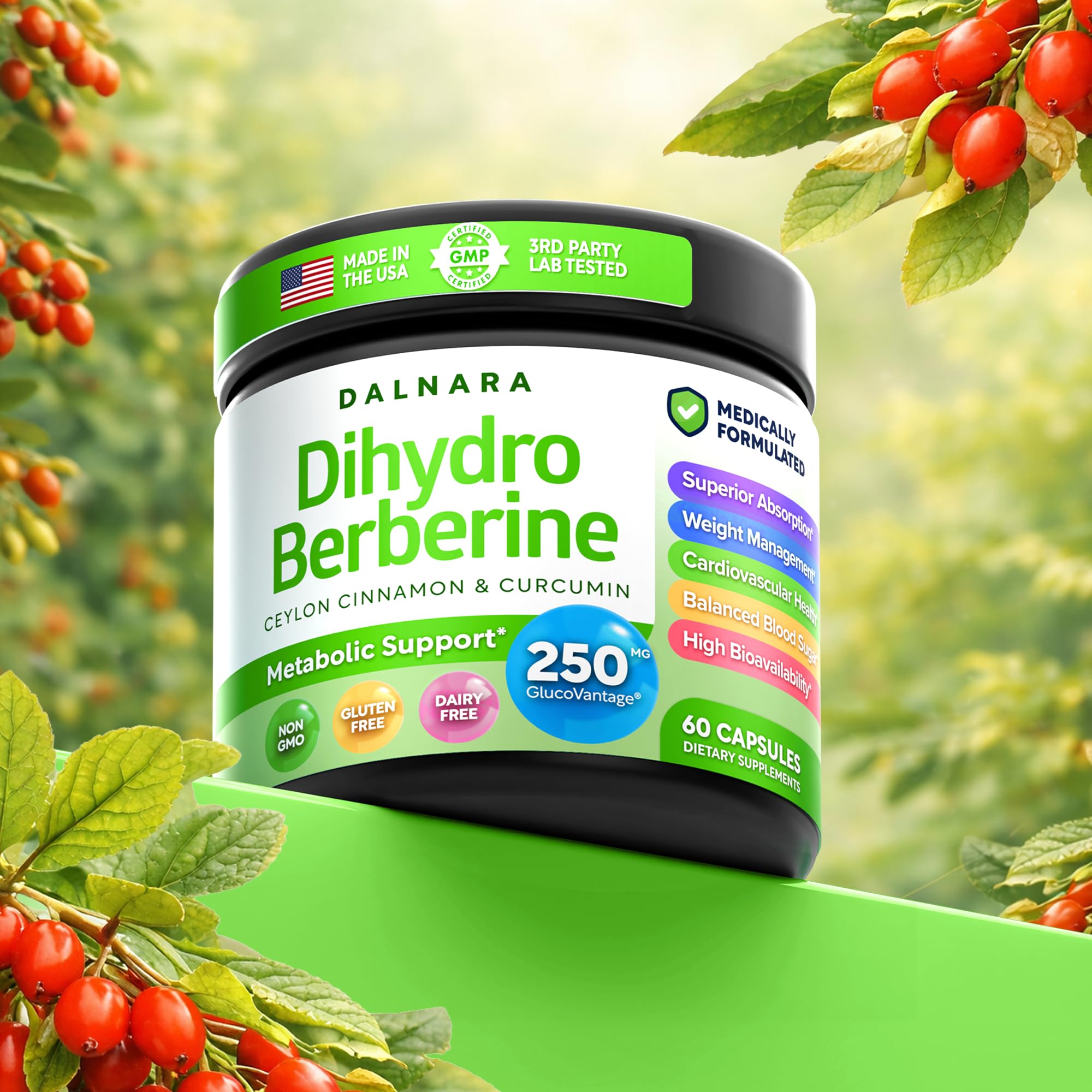 Dalnara Dihydroberberine Capsules 250mg, 60 Count - Supports Metabolic Wellness & Balanced Energy, Non-GMO,Dihydroberberine Supplement - TrustMedUSA