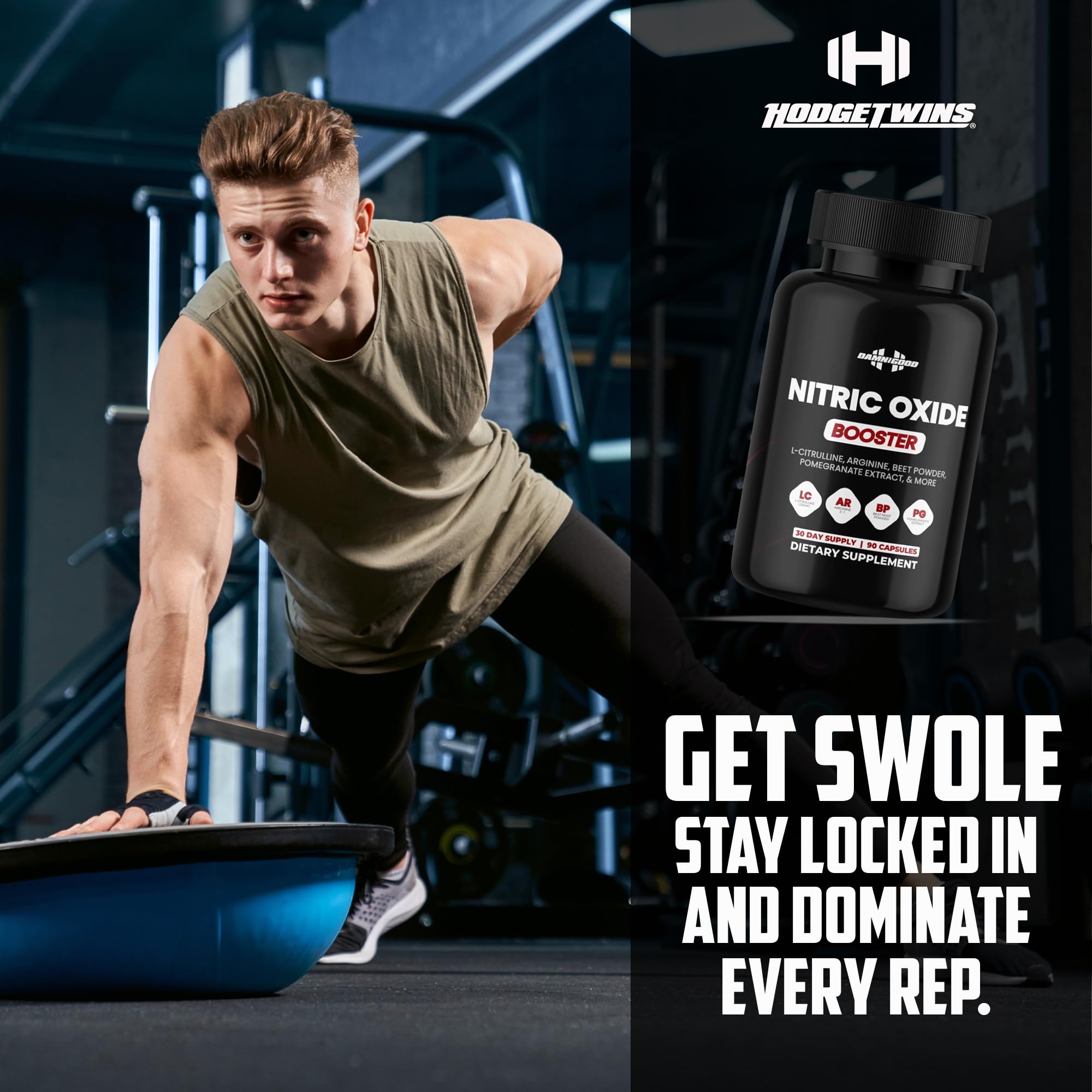 DAMN GOOD The Hodge Twins Nitric Oxide Booster – Beet Root Nitric Oxide & Arginine Citrulline Supplement, Pomegranate Blend for Workout Drive, Endurance Support & Pump Power - 90 Capsules - TrustMedUSA