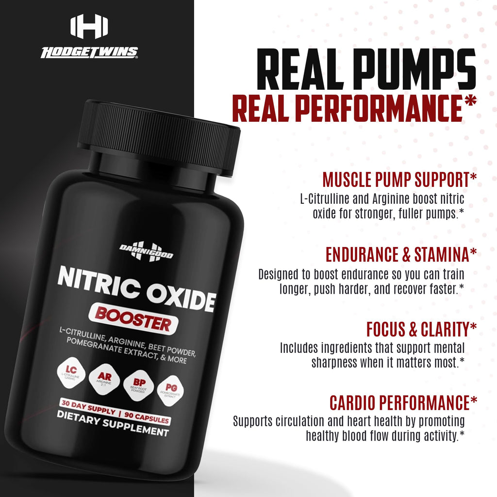 DAMN GOOD The Hodge Twins Nitric Oxide Booster – Beet Root Nitric Oxide & Arginine Citrulline Supplement, Pomegranate Blend for Workout Drive, Endurance Support & Pump Power - 90 Capsules - TrustMedUSA