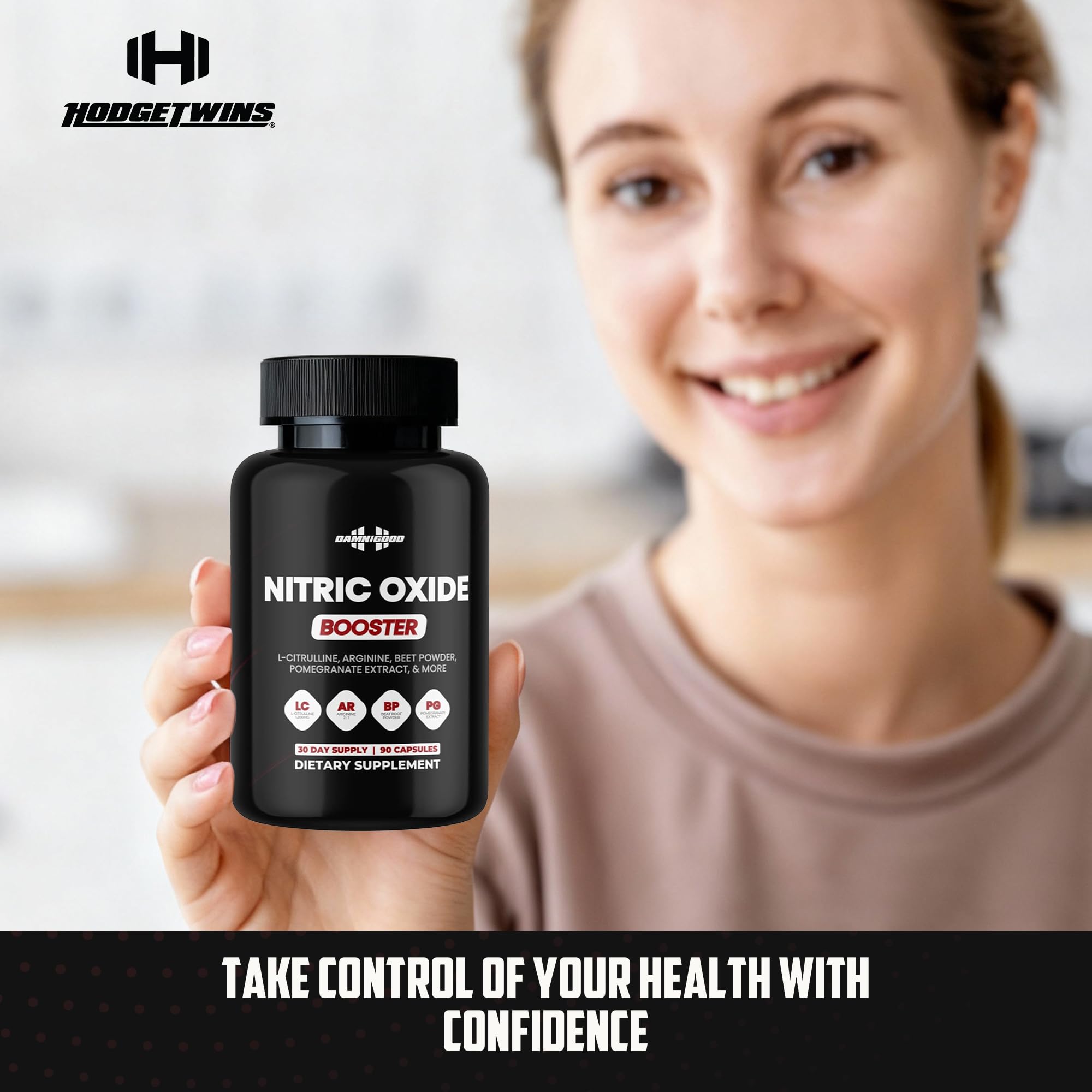 DAMN GOOD The Hodge Twins Nitric Oxide Booster – Beet Root Nitric Oxide & Arginine Citrulline Supplement, Pomegranate Blend for Workout Drive, Endurance Support & Pump Power - 90 Capsules - TrustMedUSA