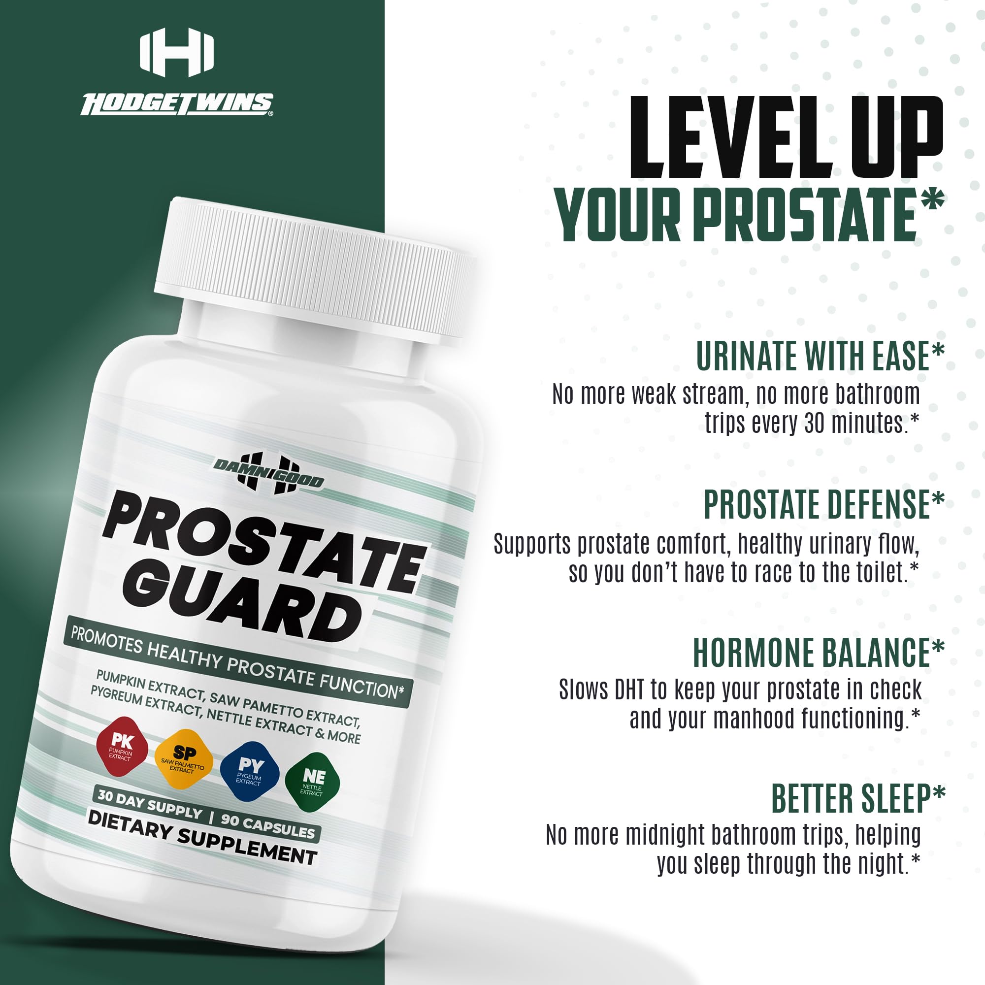 DAMN GOOD The Hodge Twins Prostate Guard - 90 Capsules Guard Vitality Complex – Comfort Blend for Nighttime Routine, Restful Rhythm - Men's Supplements for Health Supports Relaxation - TrustMedUSA