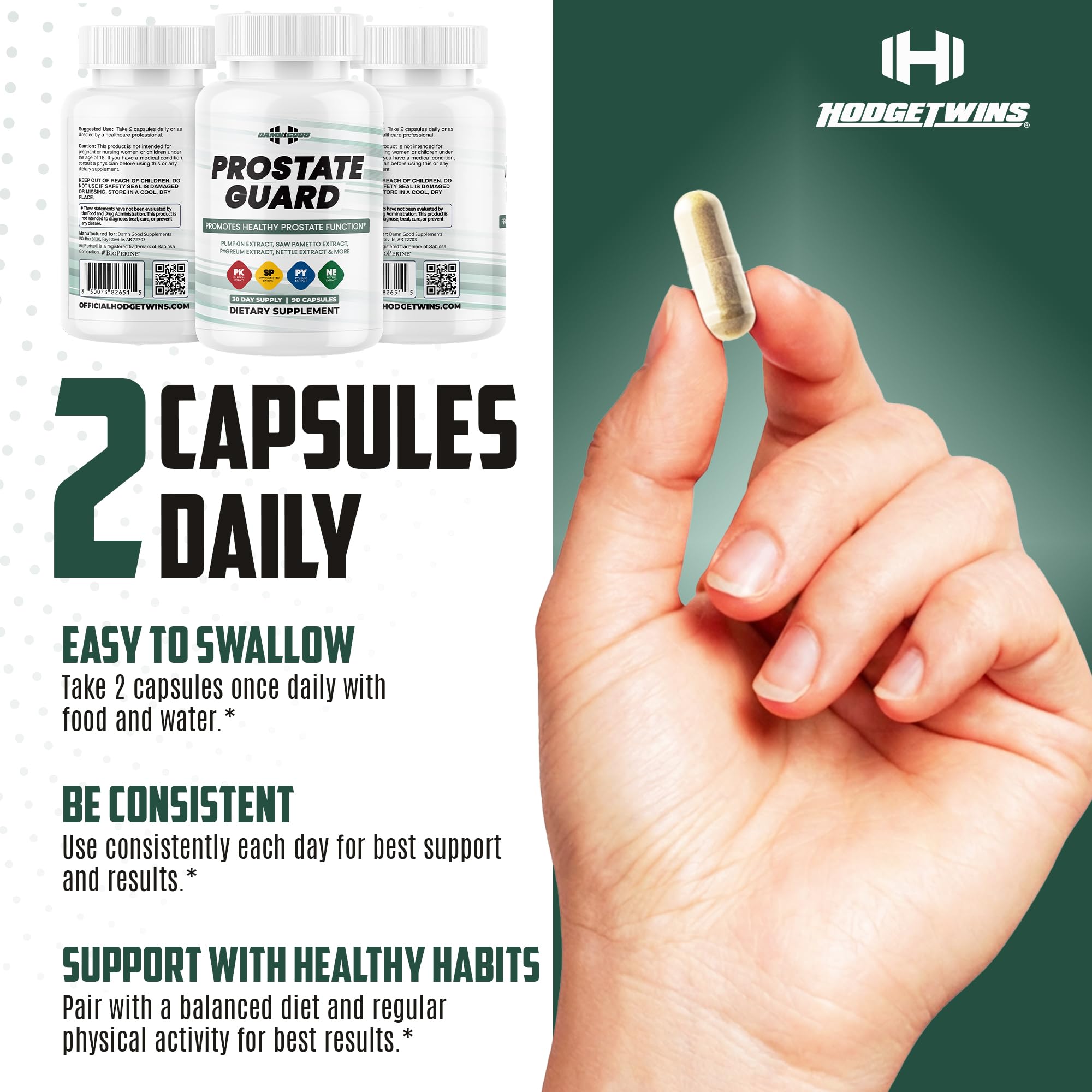 DAMN GOOD The Hodge Twins Prostate Guard - 90 Capsules Guard Vitality Complex – Comfort Blend for Nighttime Routine, Restful Rhythm - Men's Supplements for Health Supports Relaxation - TrustMedUSA