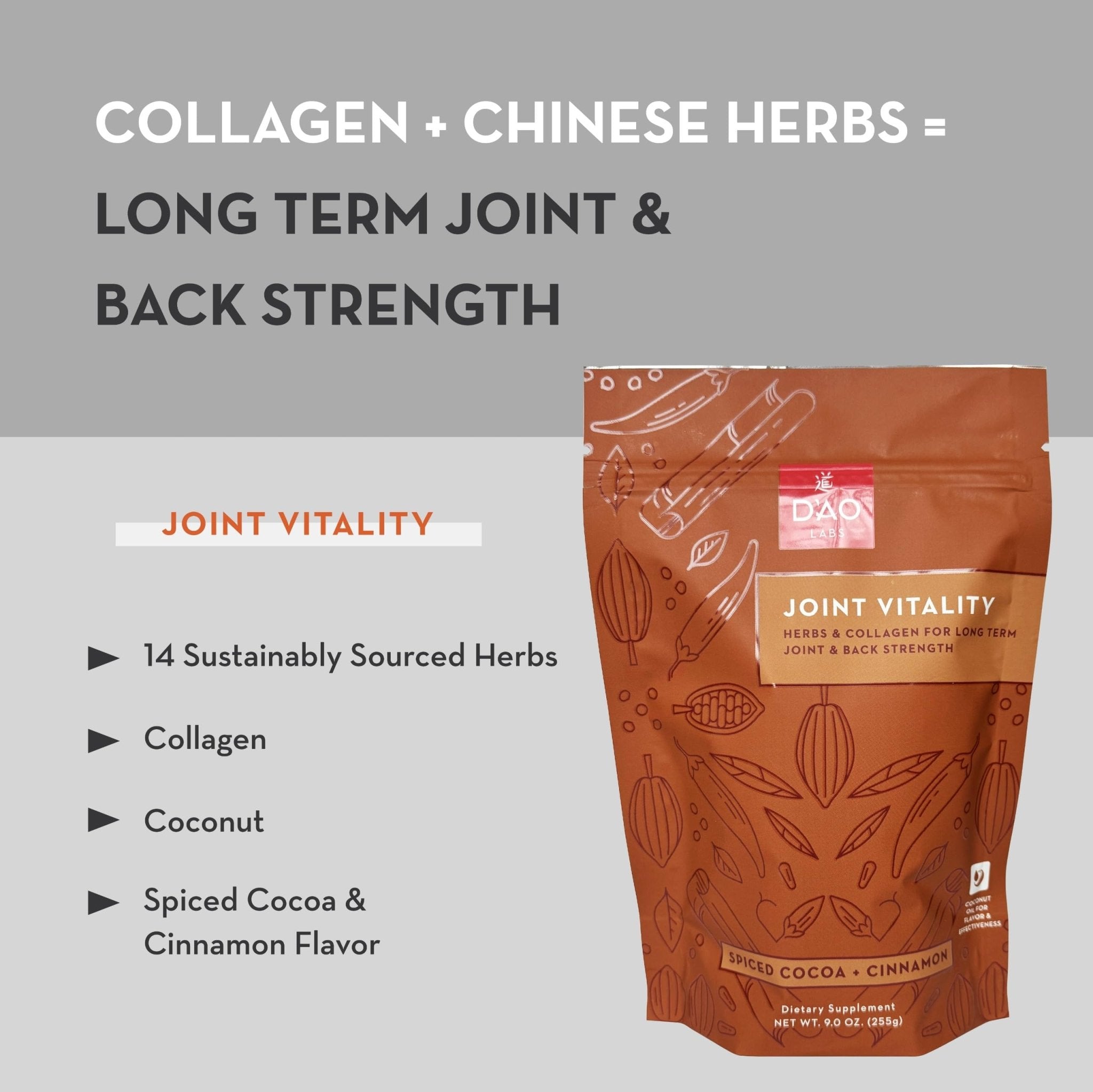 D'AO Labs Joint Vitality Powder - Joint Support - Du Huo Ji Shen Tang Traditional Chinese Herbal - Increased Mobility & Flexibility - Spiced Cocoa & Cinnamon Flavor - 15 Servings - TrustMedUSA