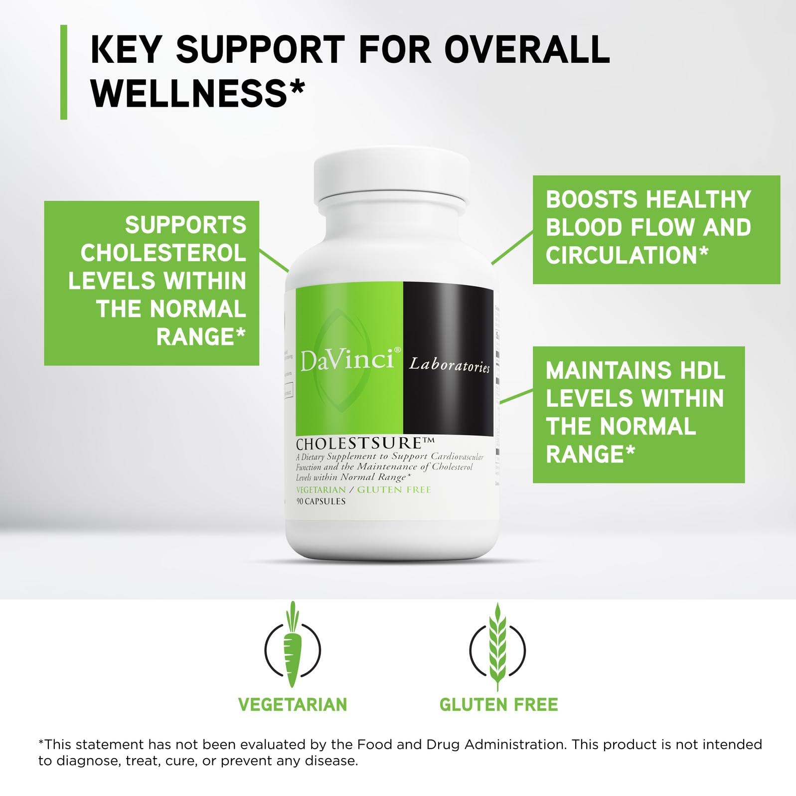 DAVINCI Labs CholestSure Supplement - Supports Cardiovascular Function - Helps Maintain Healthy Cholesterol Levels in a Normal Range - with CoQ10 - Gluten Free - 90 Vegetarian Capsules - TrustMedUSA