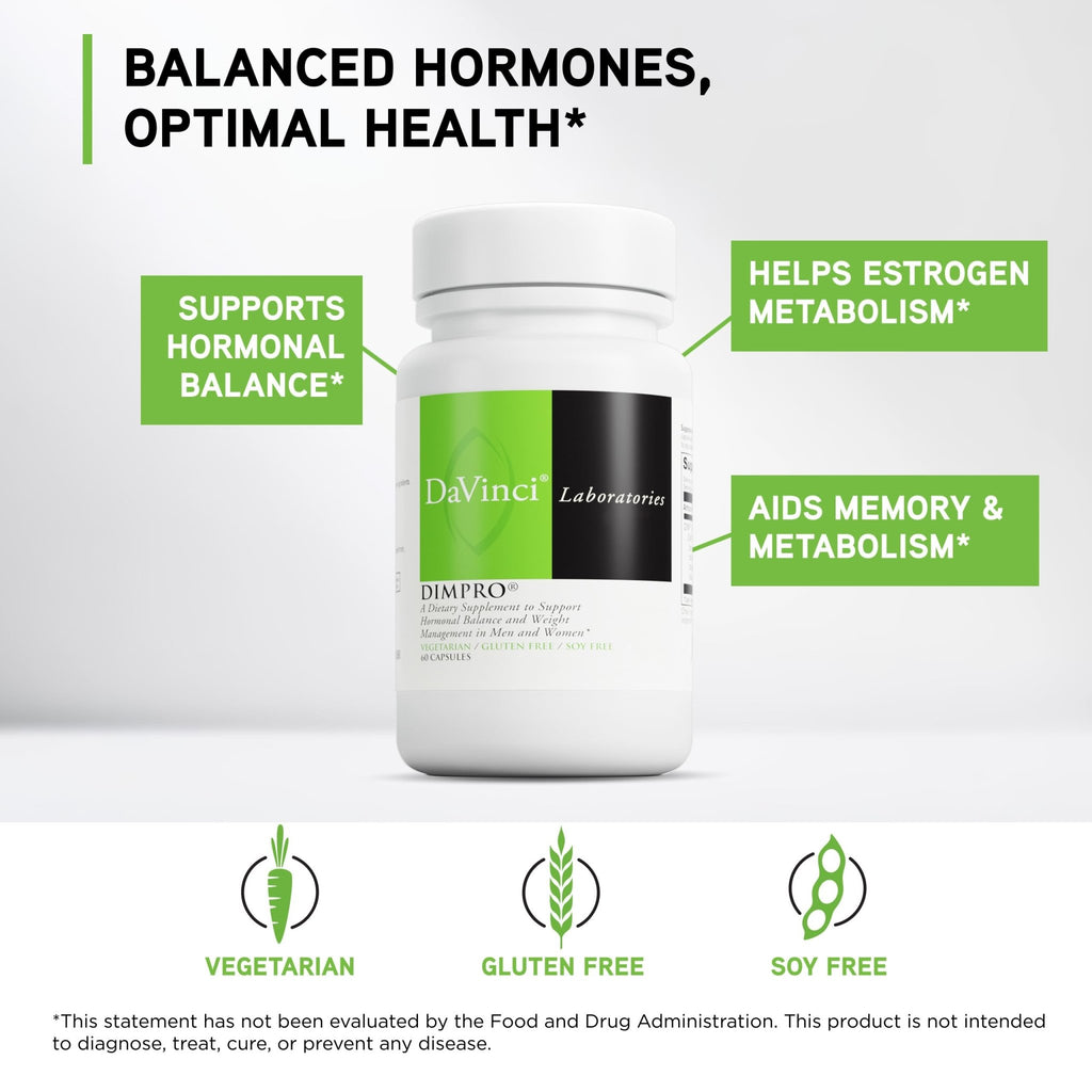 DAVINCI Labs DimPro - Dietary Supplement to Support Hormonal Balance in Men & Women & Healthy Weight Management* - with Vitamin E and More - Vegetarian - Soy-Free - Gluten-Free - 60 Capsules - TrustMedUSA