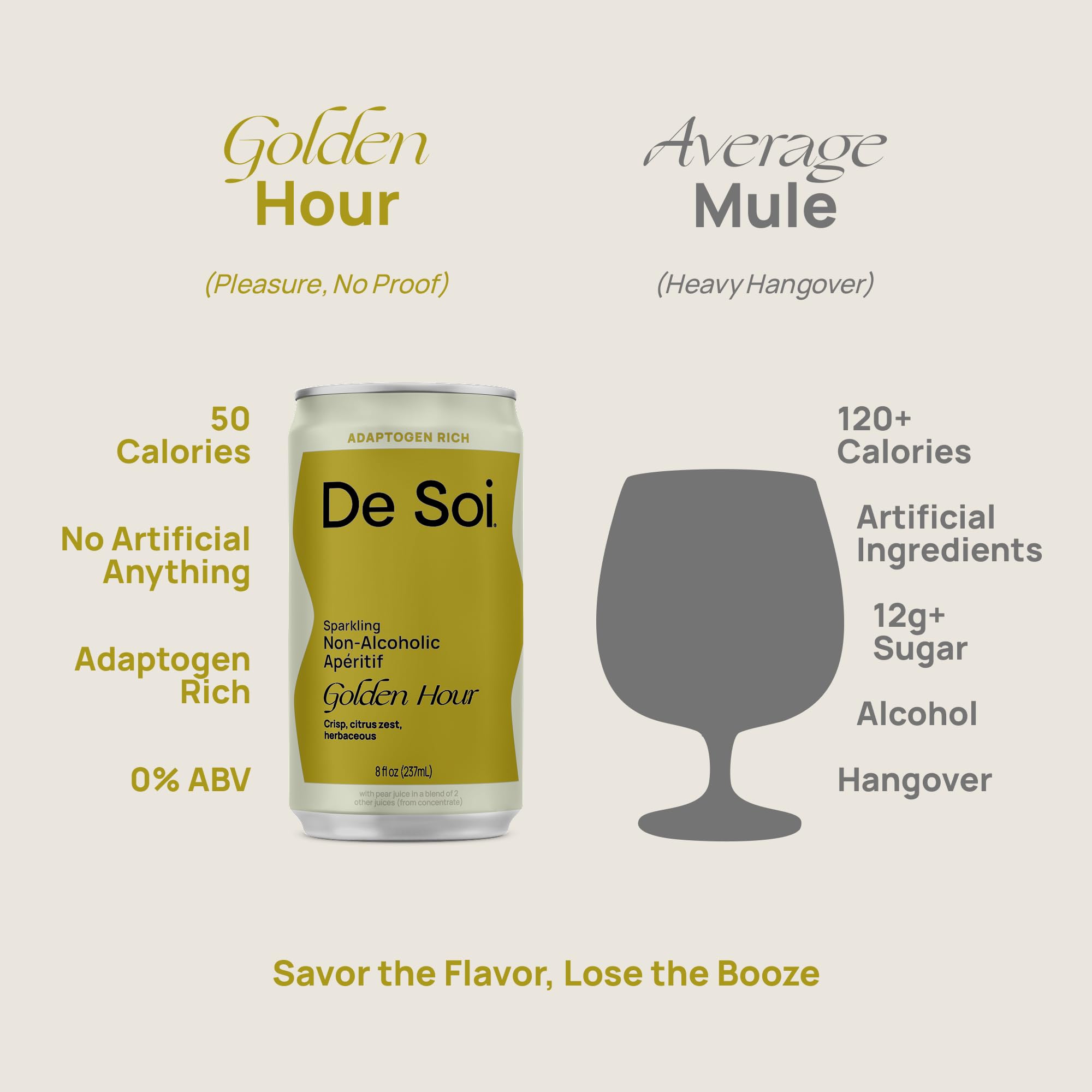 De Soi Golden Hour Mocktails NA Drinks 8 fl oz (12-pack) - Adaptogen Drink, Sparkling Drink with Calming Botanicals, Mocktail Drinks, Gluten Free, No Artificial Flavors - Maple Wellness Supplements