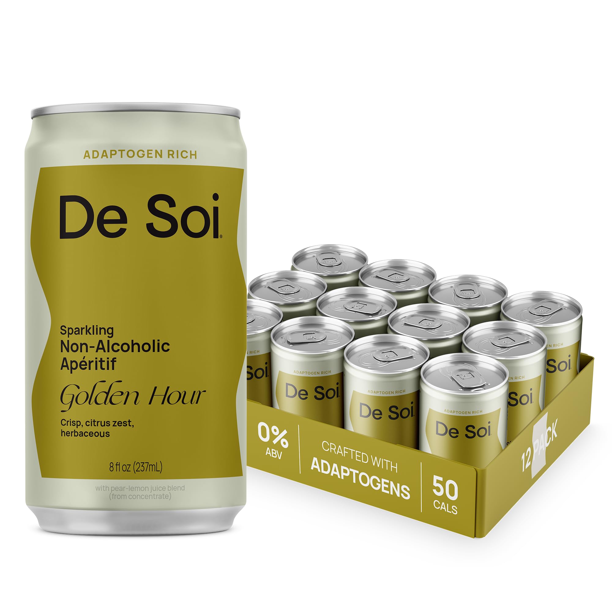 De Soi Golden Hour Mocktails NA Drinks 8 fl oz (12-pack) - Adaptogen Drink, Sparkling Drink with Calming Botanicals, Mocktail Drinks, Gluten Free, No Artificial Flavors - Maple Wellness Supplements