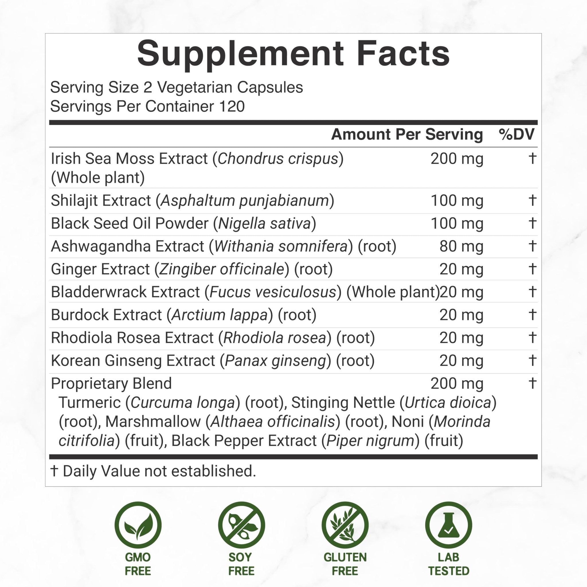 DEAL SUPPLEMENT Irish Sea Moss 240 Veggie Capsules – 14 Superfood Complex with Black Seed Oil, Ashwagandha, & Ginger - TrustMedUSA