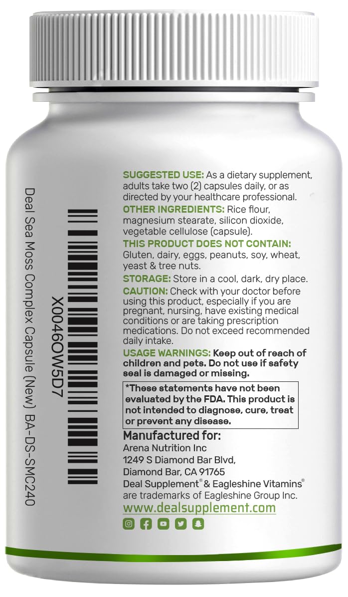 DEAL SUPPLEMENT Irish Sea Moss 240 Veggie Capsules – 14 Superfood Complex with Black Seed Oil, Ashwagandha, & Ginger - TrustMedUSA