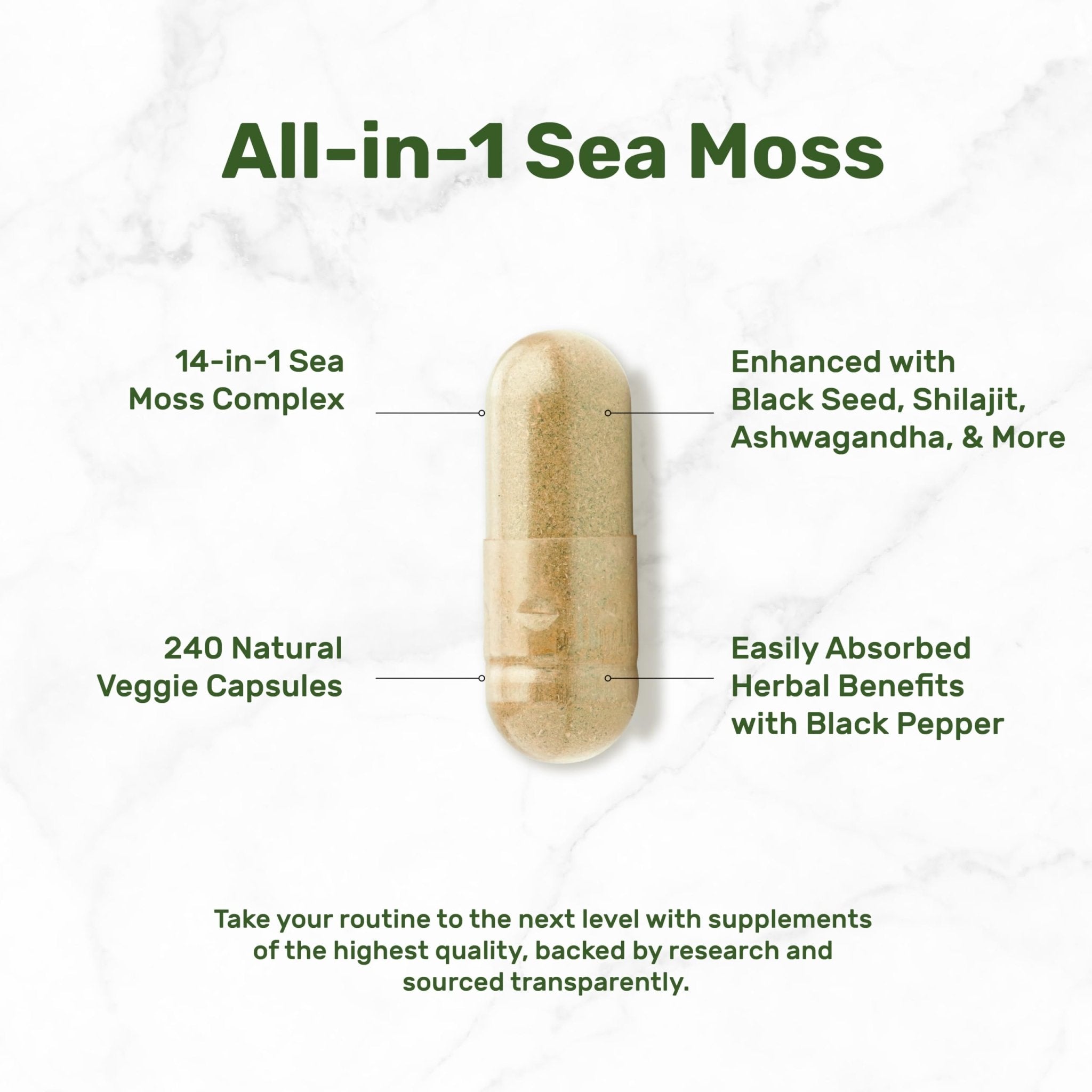 DEAL SUPPLEMENT Irish Sea Moss 240 Veggie Capsules – 14 Superfood Complex with Black Seed Oil, Ashwagandha, & Ginger - TrustMedUSA