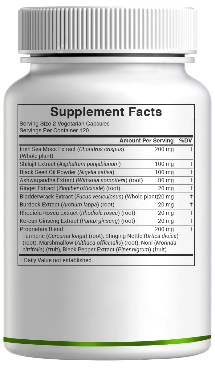DEAL SUPPLEMENT Irish Sea Moss 240 Veggie Capsules – 14 Superfood Complex with Black Seed Oil, Ashwagandha, & Ginger - TrustMedUSA