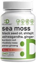 DEAL SUPPLEMENT Irish Sea Moss 240 Veggie Capsules – 14 Superfood Complex with Black Seed Oil, Ashwagandha, & Ginger - TrustMedUSA