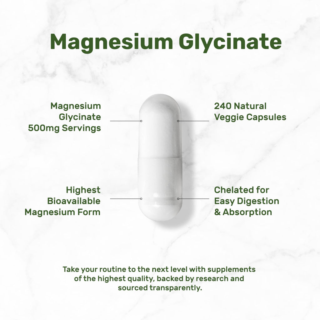 Deal Supplement Magnesium Glycinate 500mg, 240 Veggie Capsules | 100% Chelated for Easy Absorption | Essential Mineral Supplement | Non-GMO, Gluten-Free - TrustMedUSA