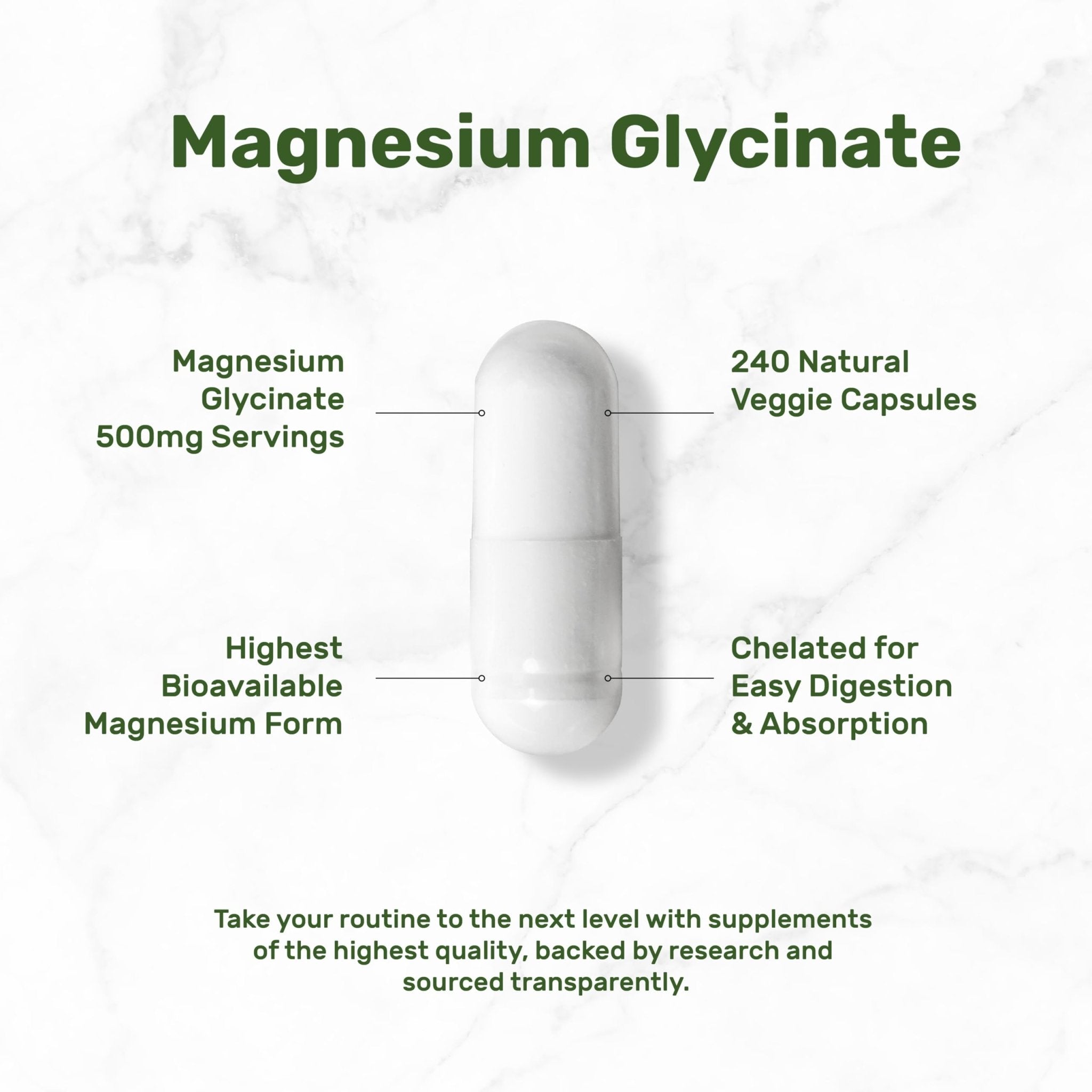 Deal Supplement Magnesium Glycinate 500mg, 240 Veggie Capsules | 100% Chelated for Easy Absorption | Essential Mineral Supplement | Non-GMO, Gluten-Free - TrustMedUSA