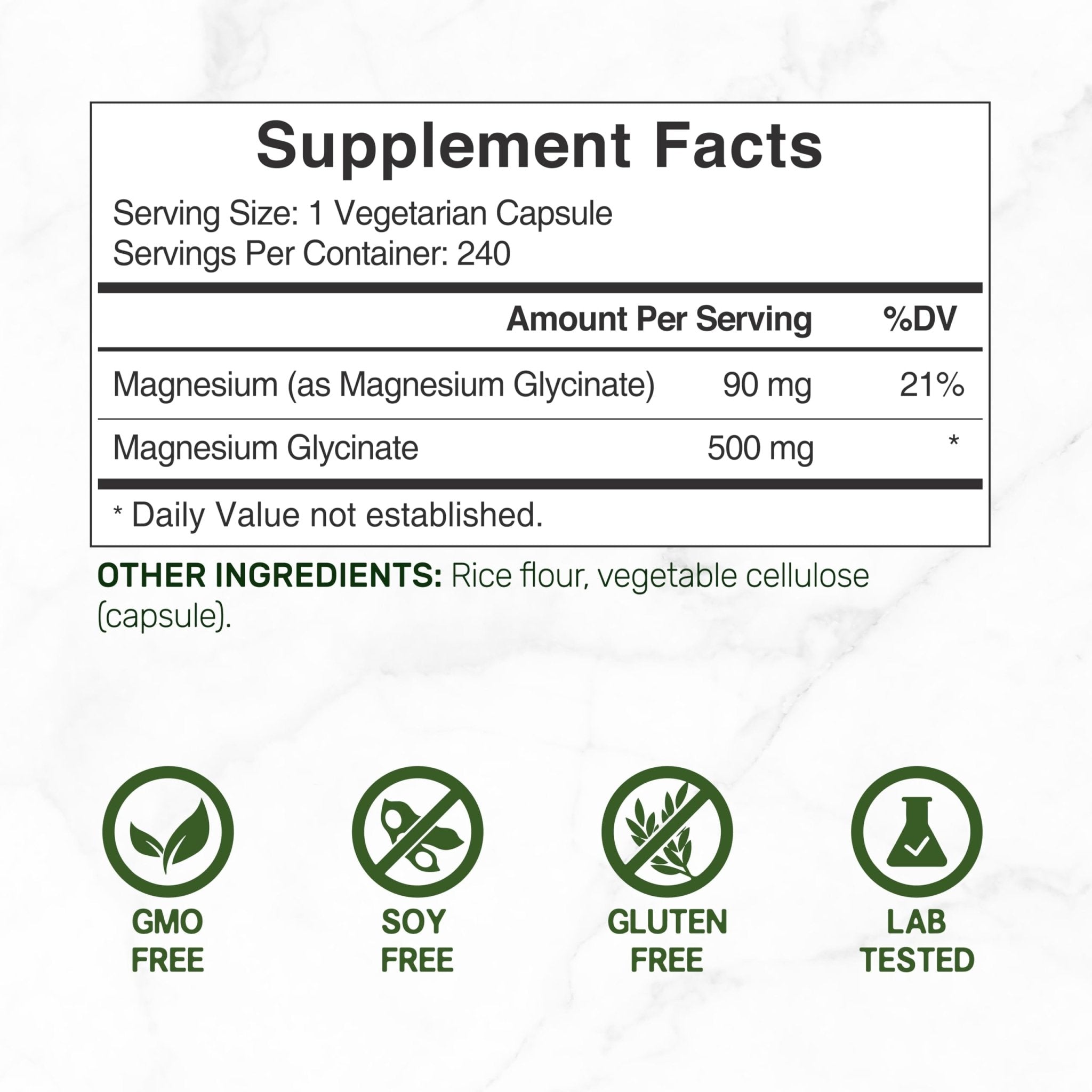 Deal Supplement Magnesium Glycinate 500mg, 240 Veggie Capsules | 100% Chelated for Easy Absorption | Essential Mineral Supplement | Non-GMO, Gluten-Free - TrustMedUSA