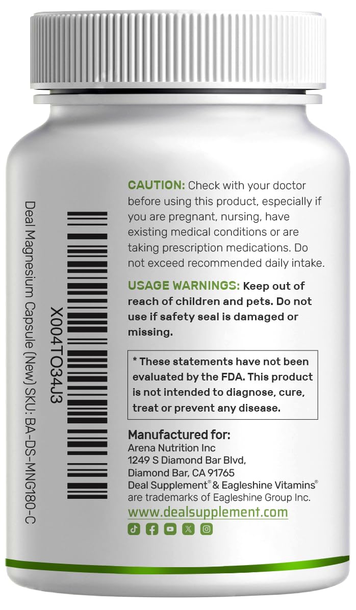 Deal Supplement Magnesium Glycinate 500mg, 240 Veggie Capsules | 100% Chelated for Easy Absorption | Essential Mineral Supplement | Non-GMO, Gluten-Free - TrustMedUSA