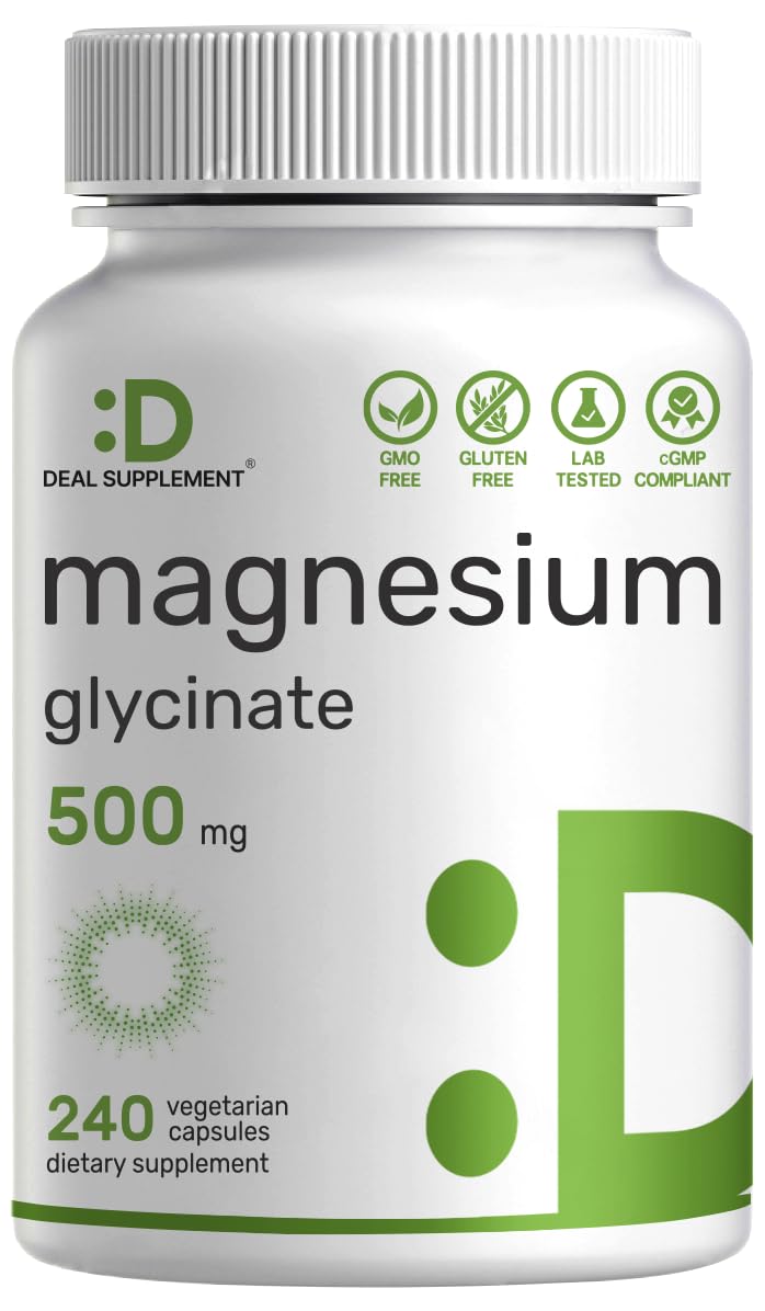 Deal Supplement Magnesium Glycinate 500mg, 240 Veggie Capsules | 100% Chelated for Easy Absorption | Essential Mineral Supplement | Non-GMO, Gluten-Free - TrustMedUSA