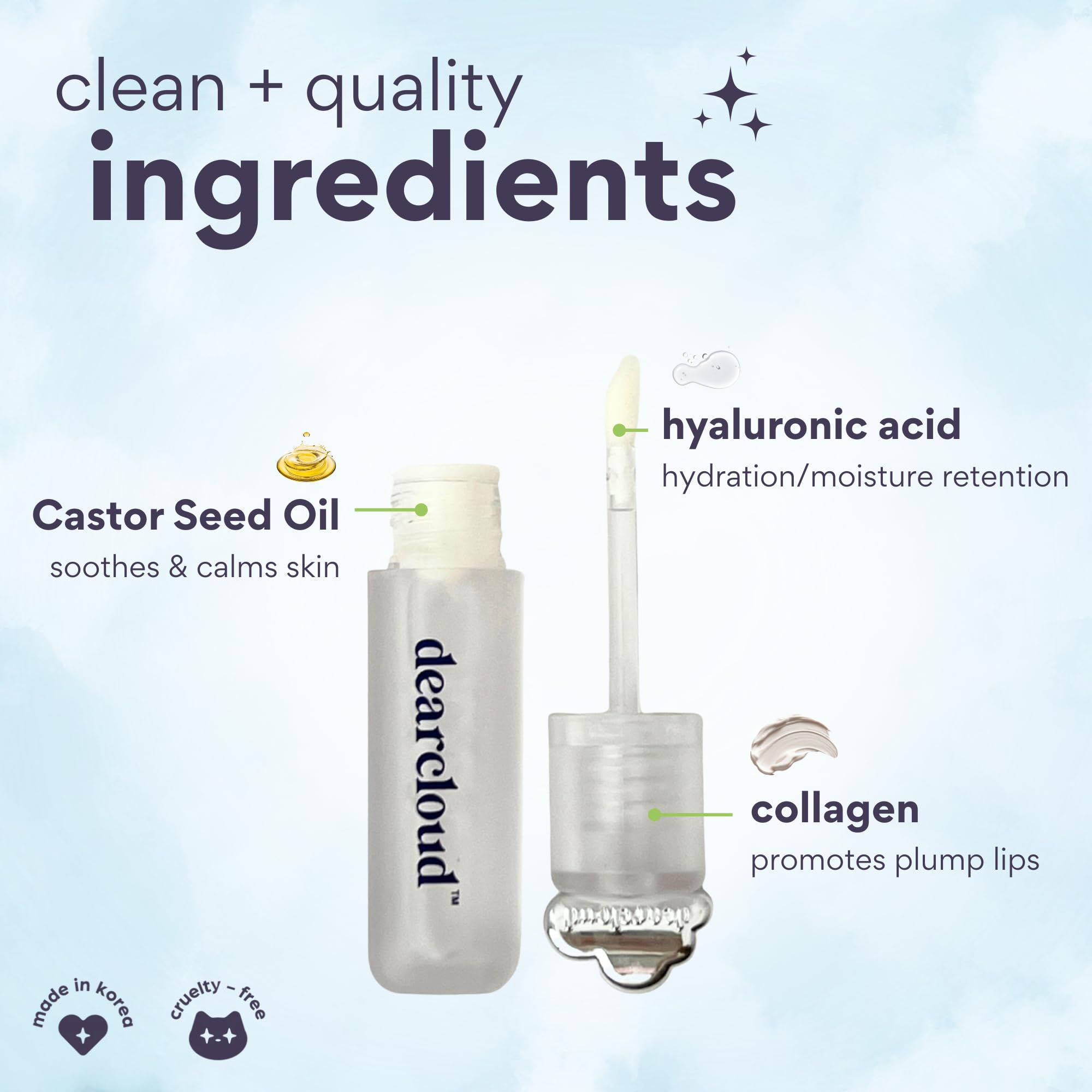 dearcloud Jelly Wave Lush Lip Oil – Clear Lip Gloss and Lip Gloss for Women - Korean skincare essential – Lip Oil for Women with Collagen - Diamond (0.13 oz) - TrustMedUSA