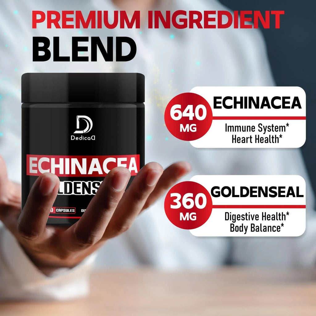 DEDICAD 1000mg Echinacea Goldenseal Capsules - Support Immune System, Well-Being & Overal Health - 60 Veggie Capsules - Non-GMO, Gluten-Free - TrustMedUSA