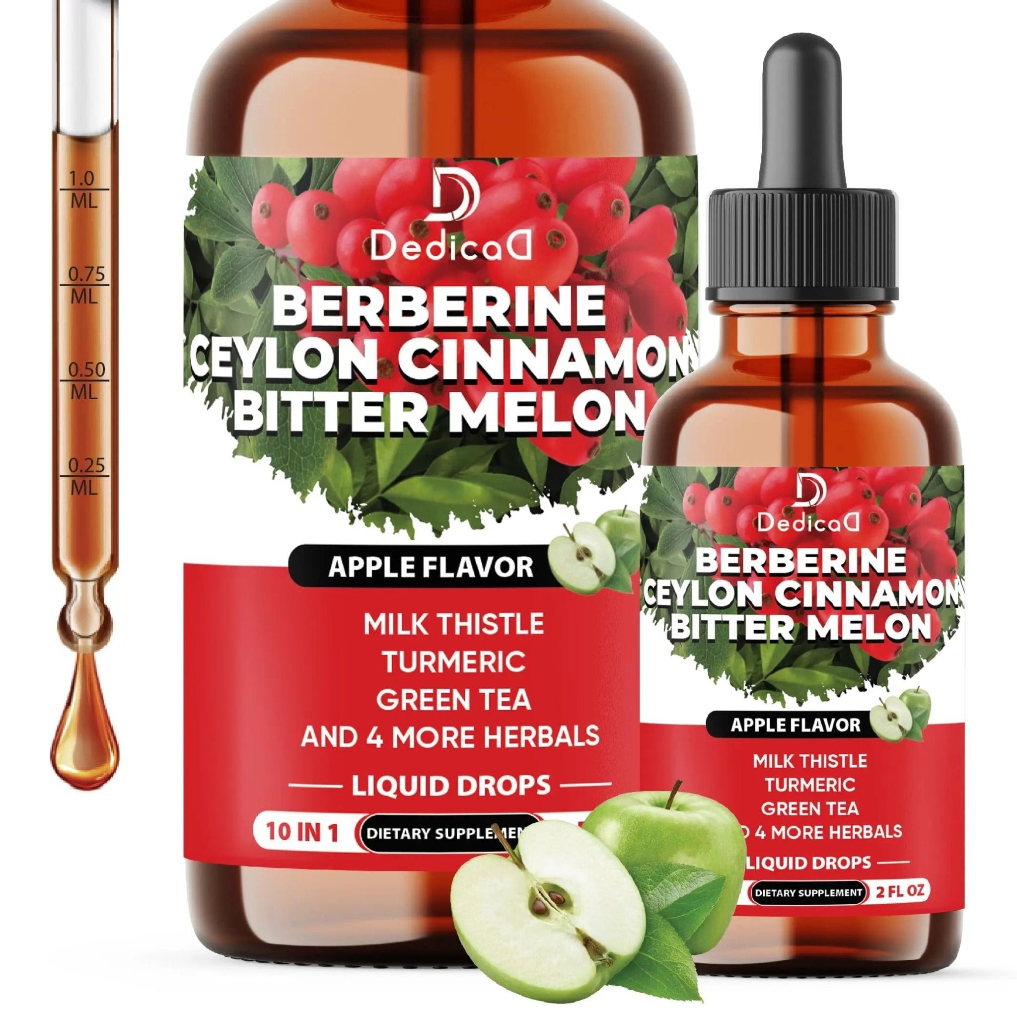 DEDICAD 10in1 Berberine HCl Drops - Liposomal Berberine Liquid - Activator Berberine with Ceylon Cinnamon, Bitter Melon, and 7 More - 60ml - TrustMedUSA