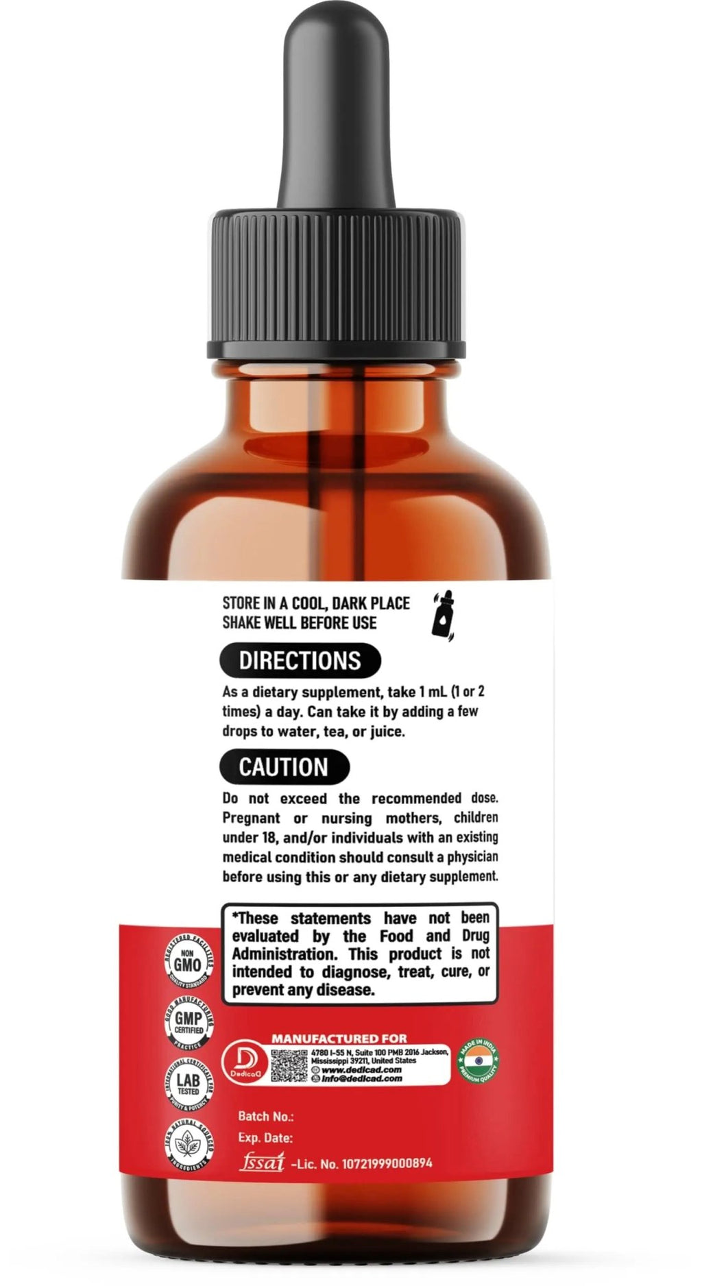 DEDICAD 10in1 Berberine HCl Drops - Liposomal Berberine Liquid - Activator Berberine with Ceylon Cinnamon, Bitter Melon, and 7 More - 60ml - TrustMedUSA