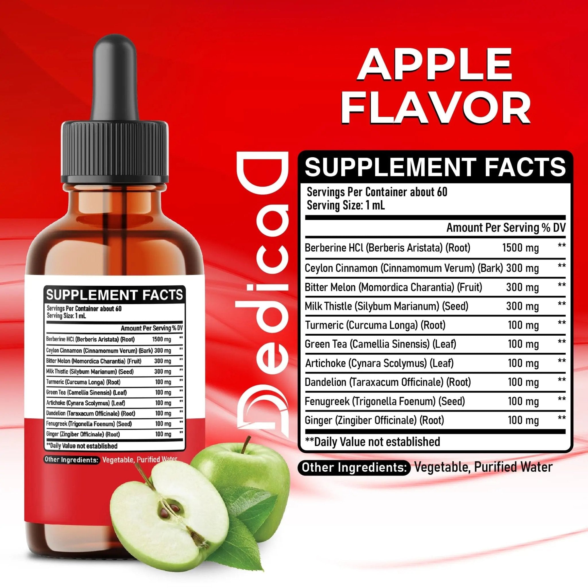 DEDICAD 10in1 Berberine HCl Drops - Liposomal Berberine Liquid - Activator Berberine with Ceylon Cinnamon, Bitter Melon, and 7 More - 60ml - TrustMedUSA