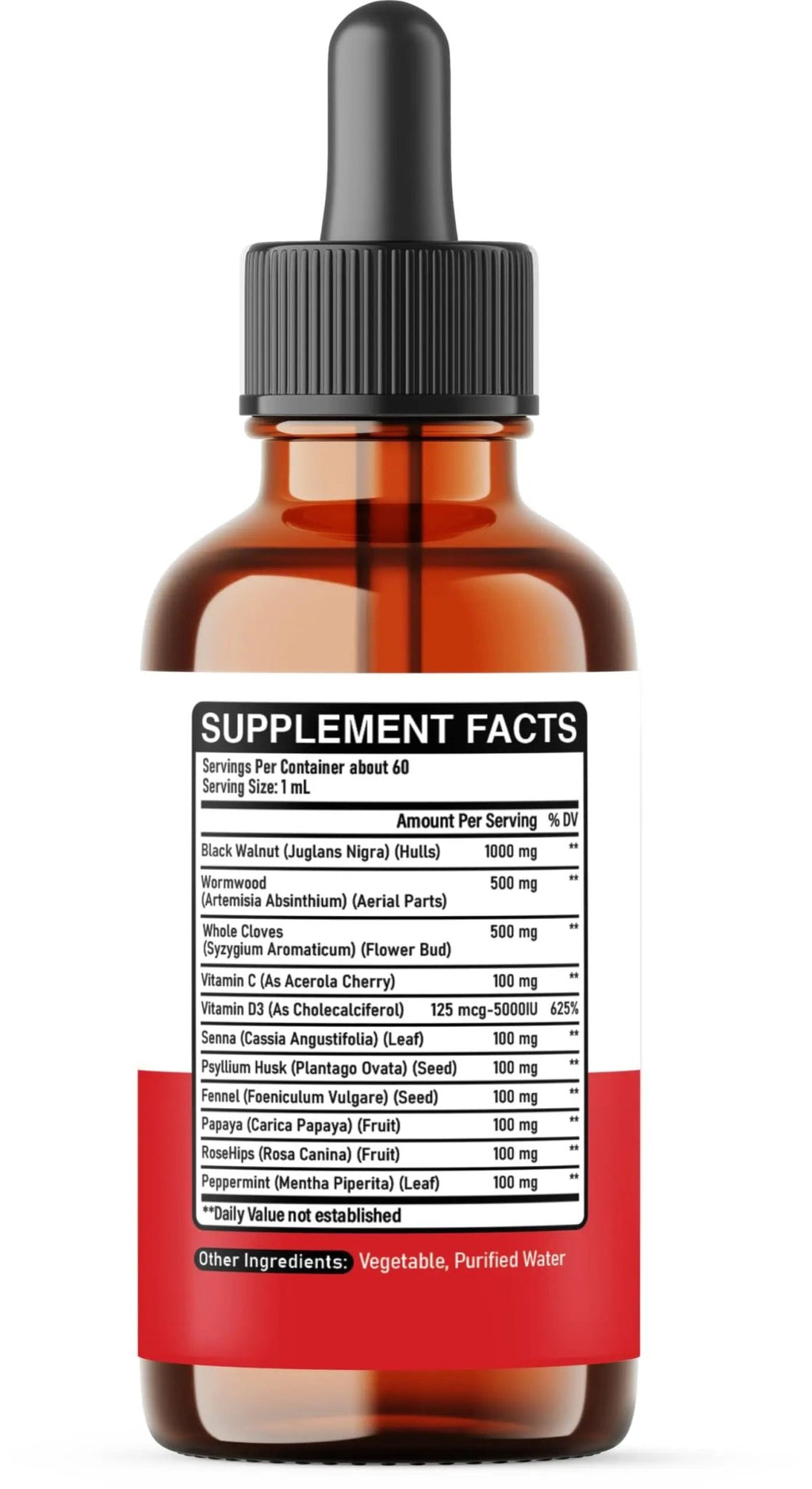 DEDICAD 11in1 Black Walnut Wormwood Cloves Liquid Drops with Cloves Buds, Senna Leaf, Psyllium Husk, Fennel Seed, Papaya Leaf and More - 2 oz Fl - 60 Days - Strawberry Flavor - TrustMedUSA