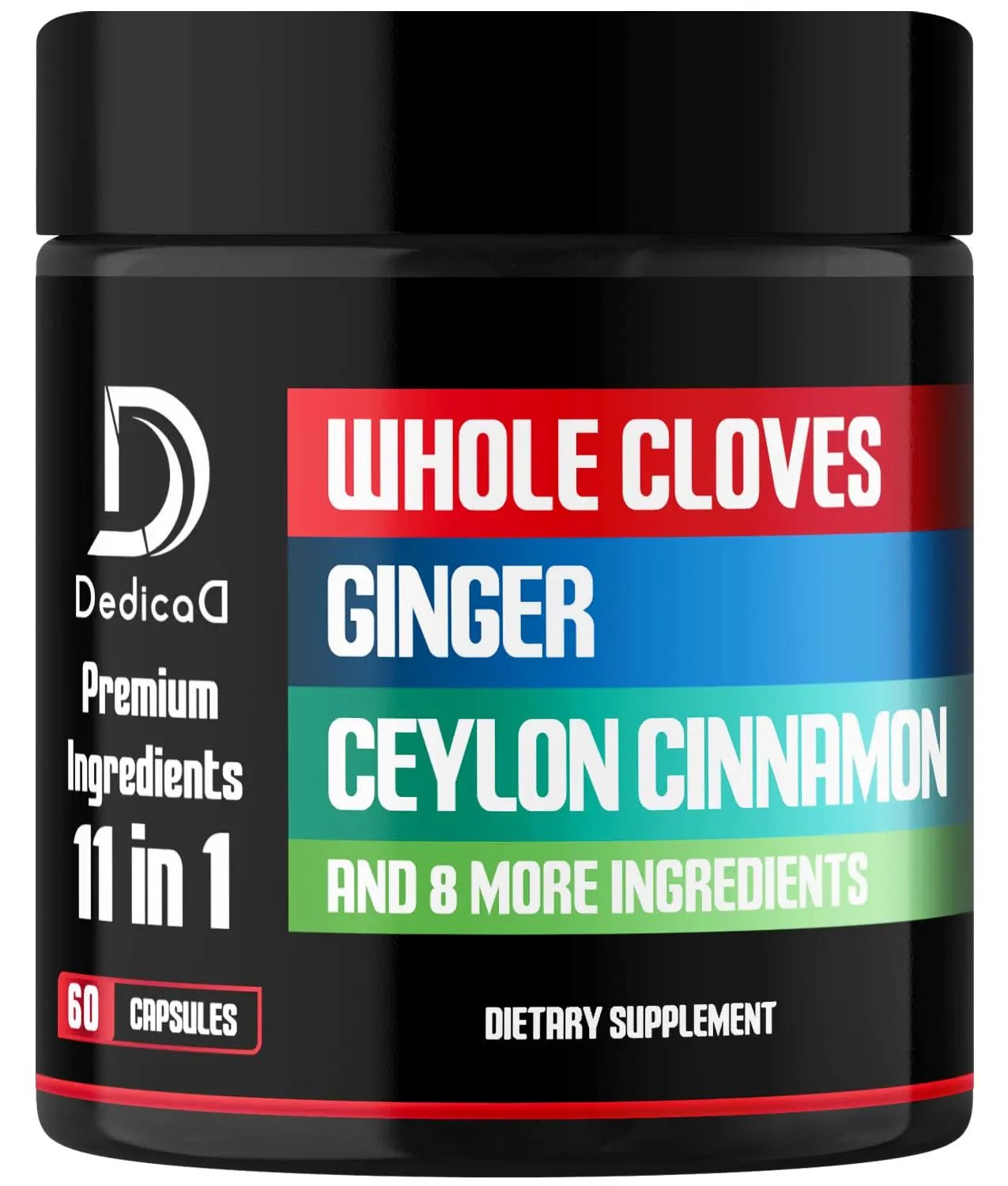 DEDICAD 11in1 Cloves Supplement with Ginger, Ceylon Cinnamon and 8 Other More - Digestive, Immune System, Mood Support - 60 Capsules - 30 Days Supply - TrustMedUSA