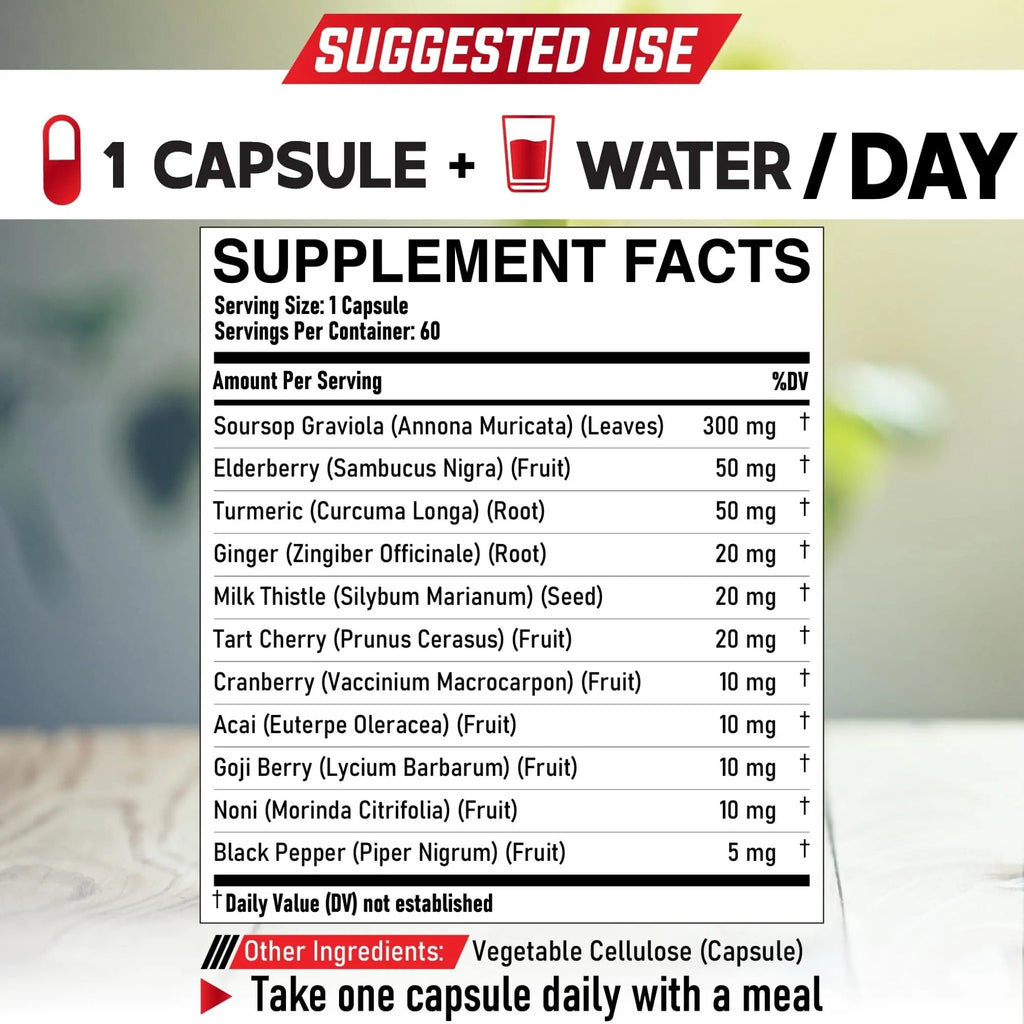 DEDICAD 11in1 Graviola Soursop Capsules - Blended with Elderberry, Turmeric, Ginger, Milk Thistle, Cranberry & More - Support Positive Mood, Immune System & Body Management - TrustMedUSA