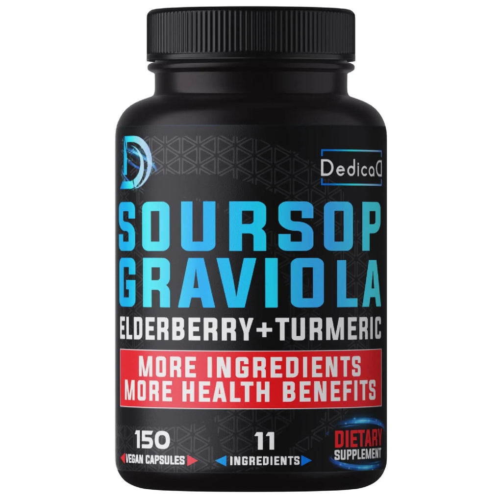 DEDICAD 11in1 Graviola Soursop Capsules for 5 Months Supply with Soursop Fruit, Elderberry, Turmeric, Ginger, Milk Thistle, Cranberry & More - Mood - 150 Vegan Capsules - TrustMedUSA