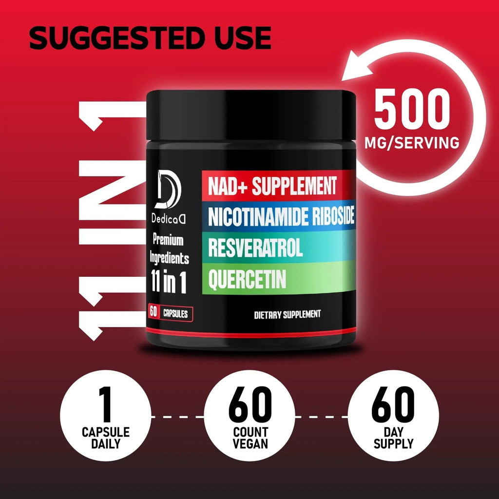DEDICAD 11in1 NAD Supplement with Nicotinamide Riboside, Quercetin, Resveratrol and 8 More - 2 Month Supply - TrustMedUSA