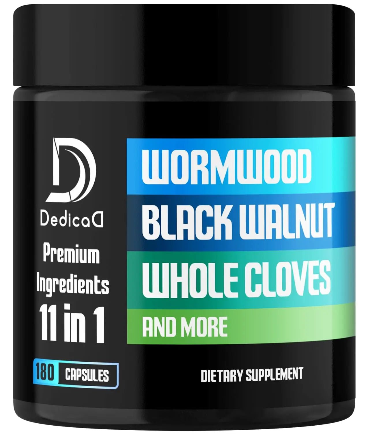 DEDICAD 11in1 Wormwood Capsules - 180 Capsules Extracted from Black Walnut, Cloves, Ginger, Turmeric, Apple, Berberine HCl & More - Support Immune System for 3 Months - TrustMedUSA