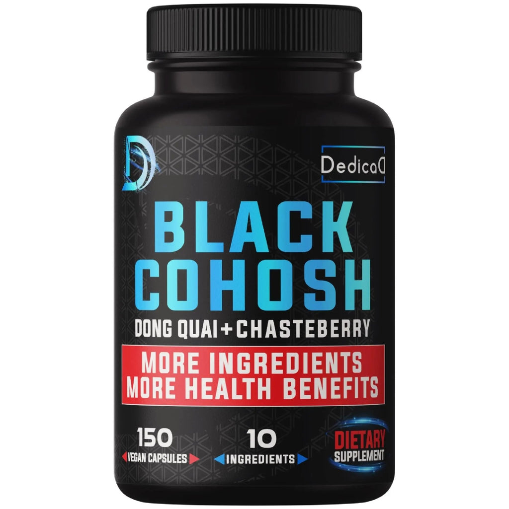 DEDICAD 12in1 Black Cohosh 5-Month Supply for Menopause Support Supplement with Dong Quai, Chasteberry, Red Raspberry, Licorice, Wild Yam & More - 150 Capsules - TrustMedUSA