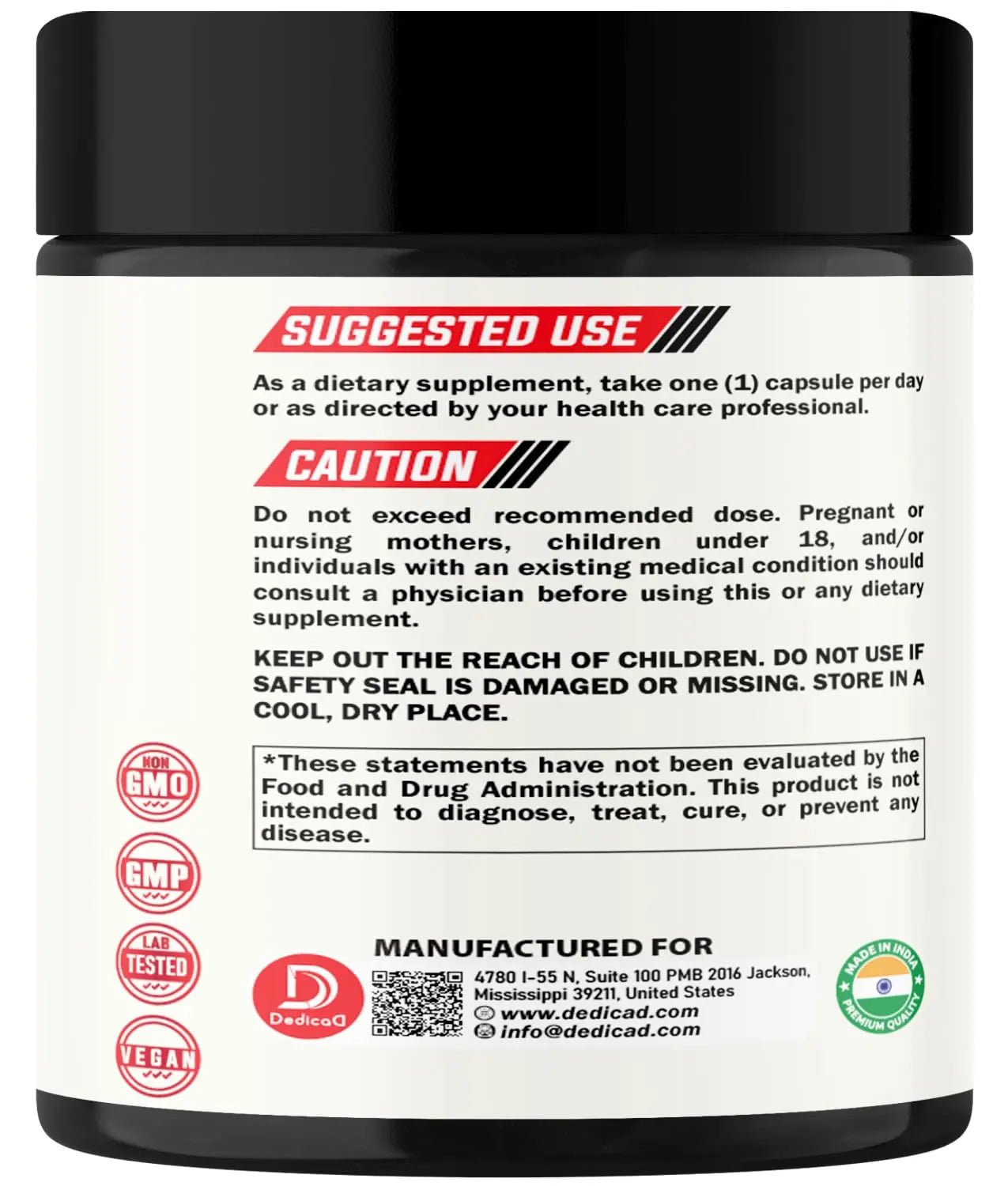 DEDICAD 12in1 Wormwood Capsules Black Walnut Cloves, Ginger, Turmeric Curcumin & Black Pepper - Immune System - 60 Capsules - TrustMedUSA