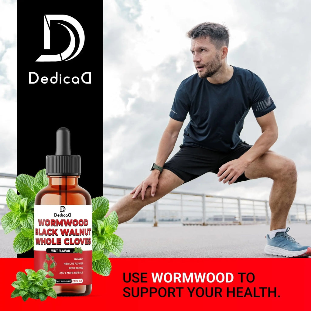DEDICAD 12in1 Wormwood Liquid Drops Added Black Walnut, Whole Cloves and 9 More Herbs - 2 Fl Oz - 60 Days Supply - Mint Flavor - TrustMedUSA