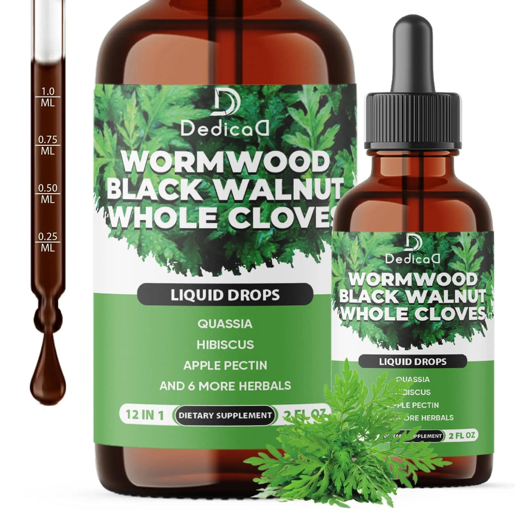 DEDICAD 12in1 Wormwood Liquid Drops - Black Walnut Wormwood Tincture Liquid Extract Whole Cloves and 9 More Herbs - 60 Days Supply - TrustMedUSA