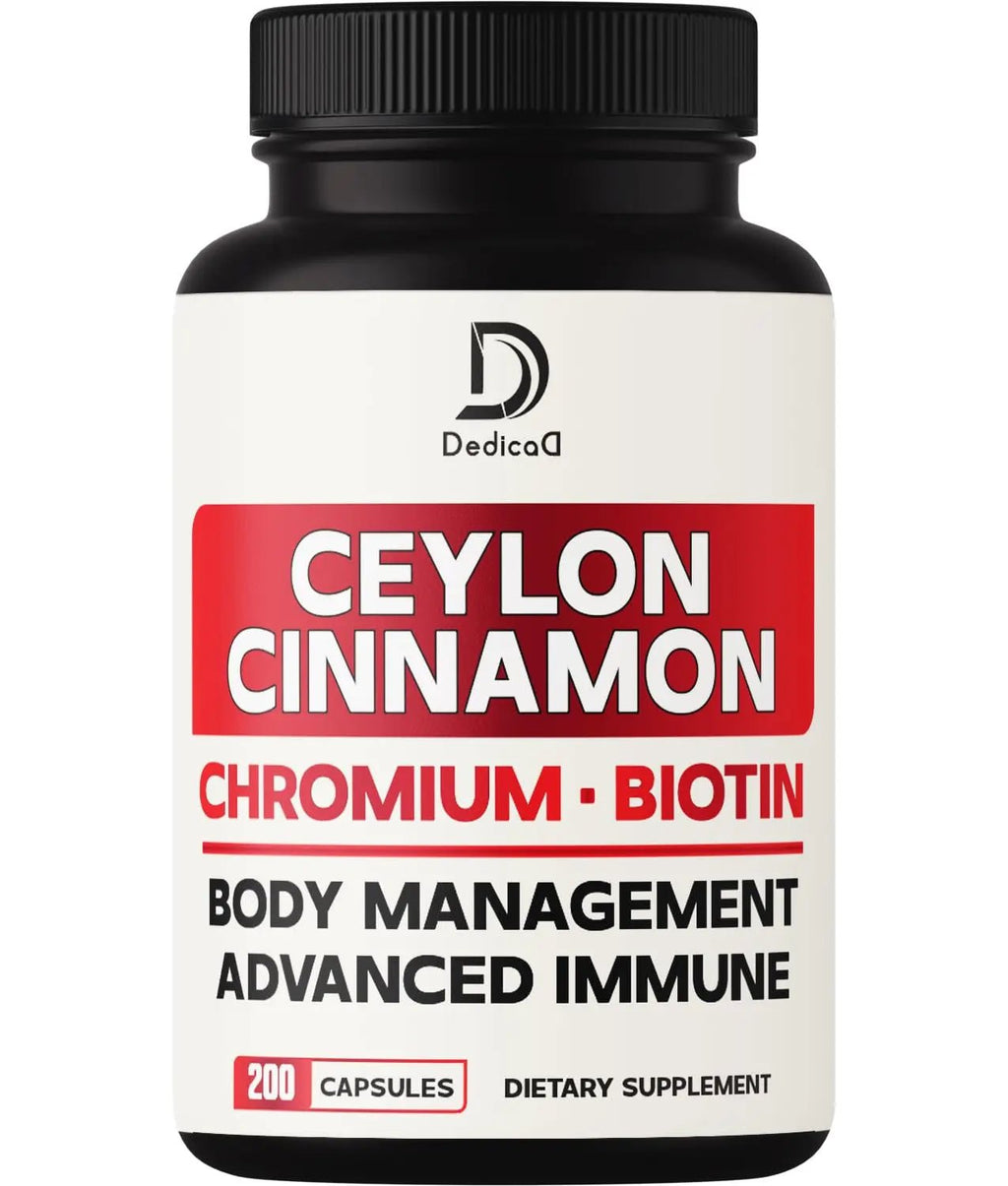 DEDICAD 13in1 Ceylon Cinnamon Capsules - 200 Capsules with Chromium Picolinate, Biotin, Grape Seed, Elderberry & More - TrustMedUSA