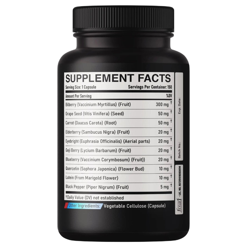 DEDICAD 20:1 Bilberry Extract Capsules - 5 Month Supply - Support Eyes, Vision & Heart Health - 10in1 Plus Grape Seed, Carrot, Elderberry, Eyebright & Others - 150 Counts - TrustMedUSA