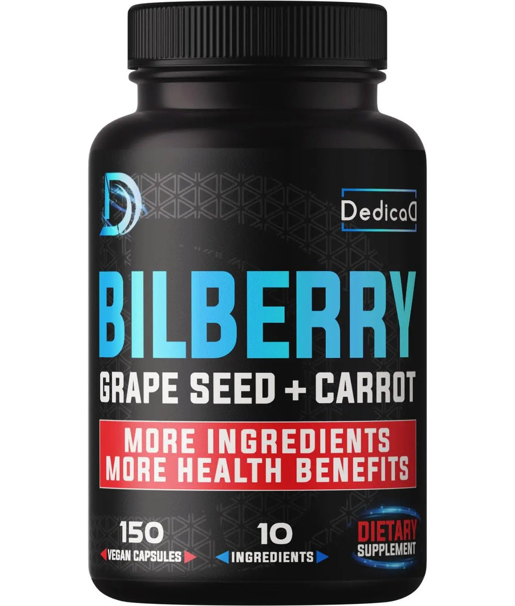 DEDICAD 20:1 Bilberry Extract Capsules - 5 Month Supply - Support Eyes, Vision & Heart Health - 10in1 Plus Grape Seed, Carrot, Elderberry, Eyebright & Others - 150 Counts - TrustMedUSA