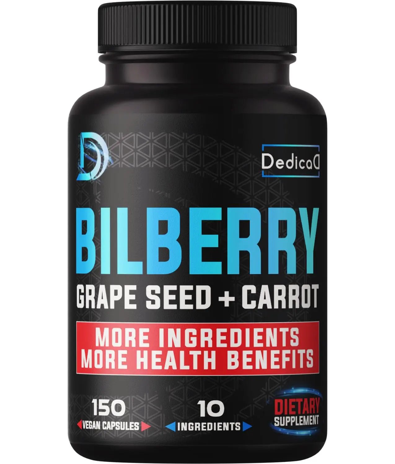 DEDICAD 20:1 Bilberry Extract Capsules - 5 Month Supply - Support Eyes, Vision & Heart Health - 10in1 Plus Grape Seed, Carrot, Elderberry, Eyebright & Others - 150 Counts - TrustMedUSA