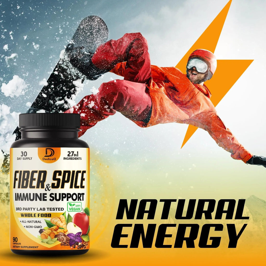 DEDICAD 27in1 Fiber and Spice Supplement - Combined with Organic Psyllium, Whole Apple, Elderberry & More - Support Mood, Body & Immunity - 90 Capsules for 1 Month - TrustMedUSA